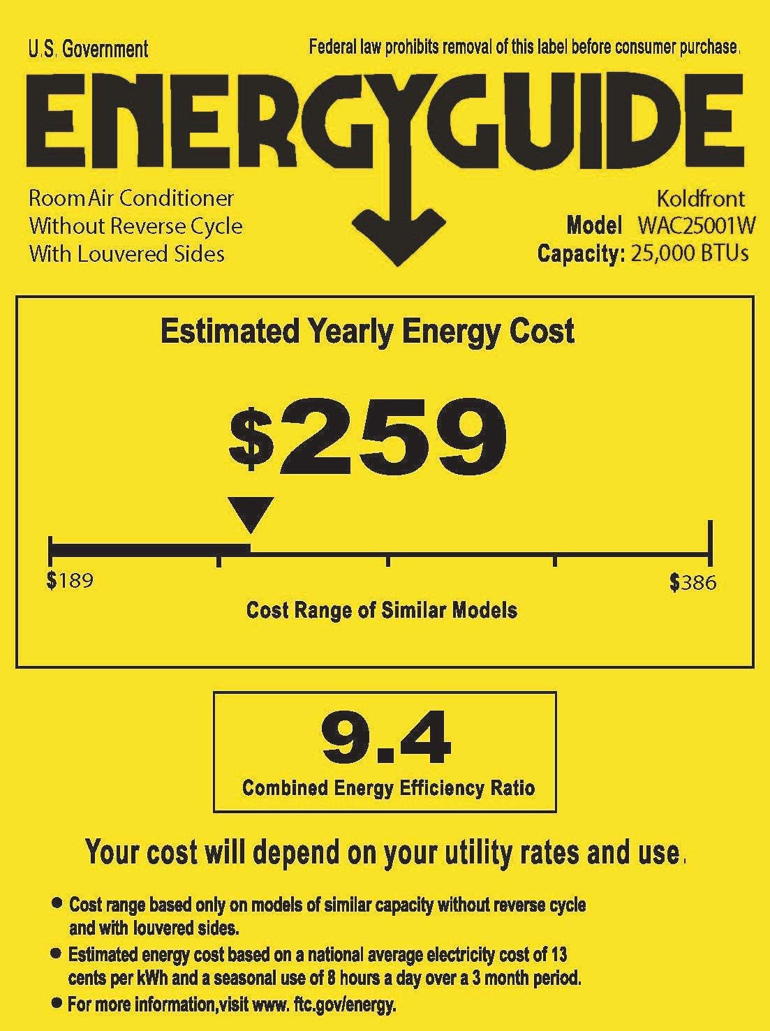 Koldfront WAC25001W 208/230v 25,000 BTU Heat/Cool Window Air Conditioner - White