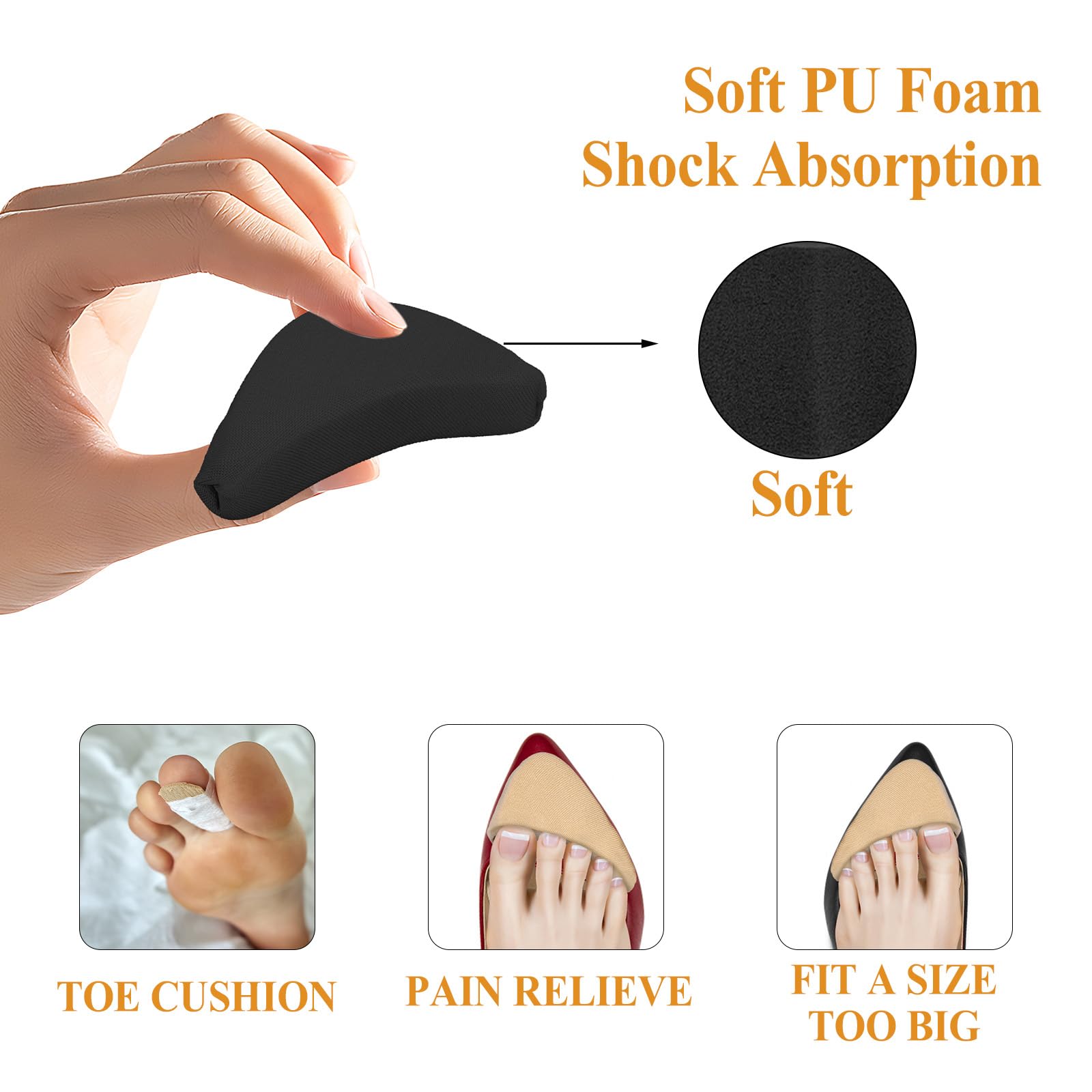 COMNICO Relleno de zapatos para zapatos demasiado grandes, 4 pares de rellenos de esponja suave para zapatos, transpirables, puntera grande, almohadillas reutilizables para el antepié para mujeres y