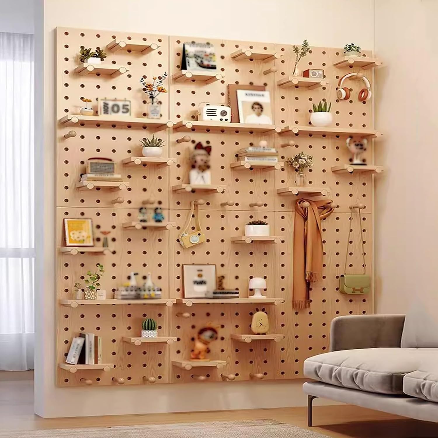 Solid Wood Pegboard Organizer - Wall-Mounted Display Kit for Kitchen & Office - 40x120cm Brown Storage Solution for Easy Organization and Stylish Control Panels