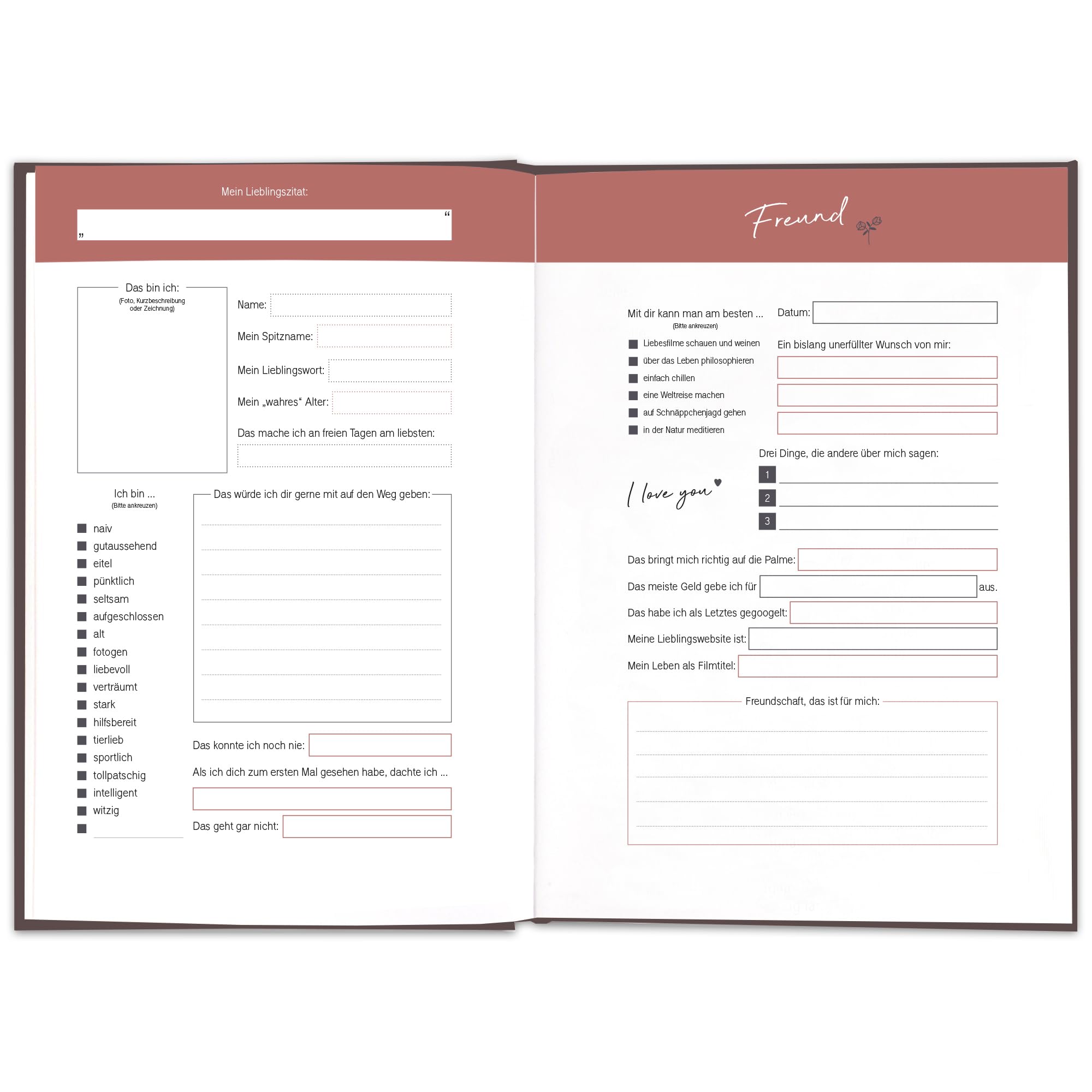 LEAF & GOLD® Libro degli amici da compilare, libro degli amici per adulti, con elegante copertina dorata, libro dell'amicizia con domande personali, album di poesie