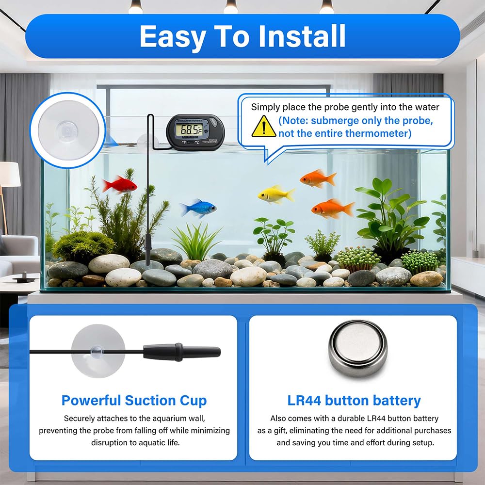 Digitales Aquarium-Thermometer, Test mit großem LCD-Display, Fahrenheit/Celsius (℉/℃) für Aquarium, Reptilien-Terrarium, Schildkrötenbecken