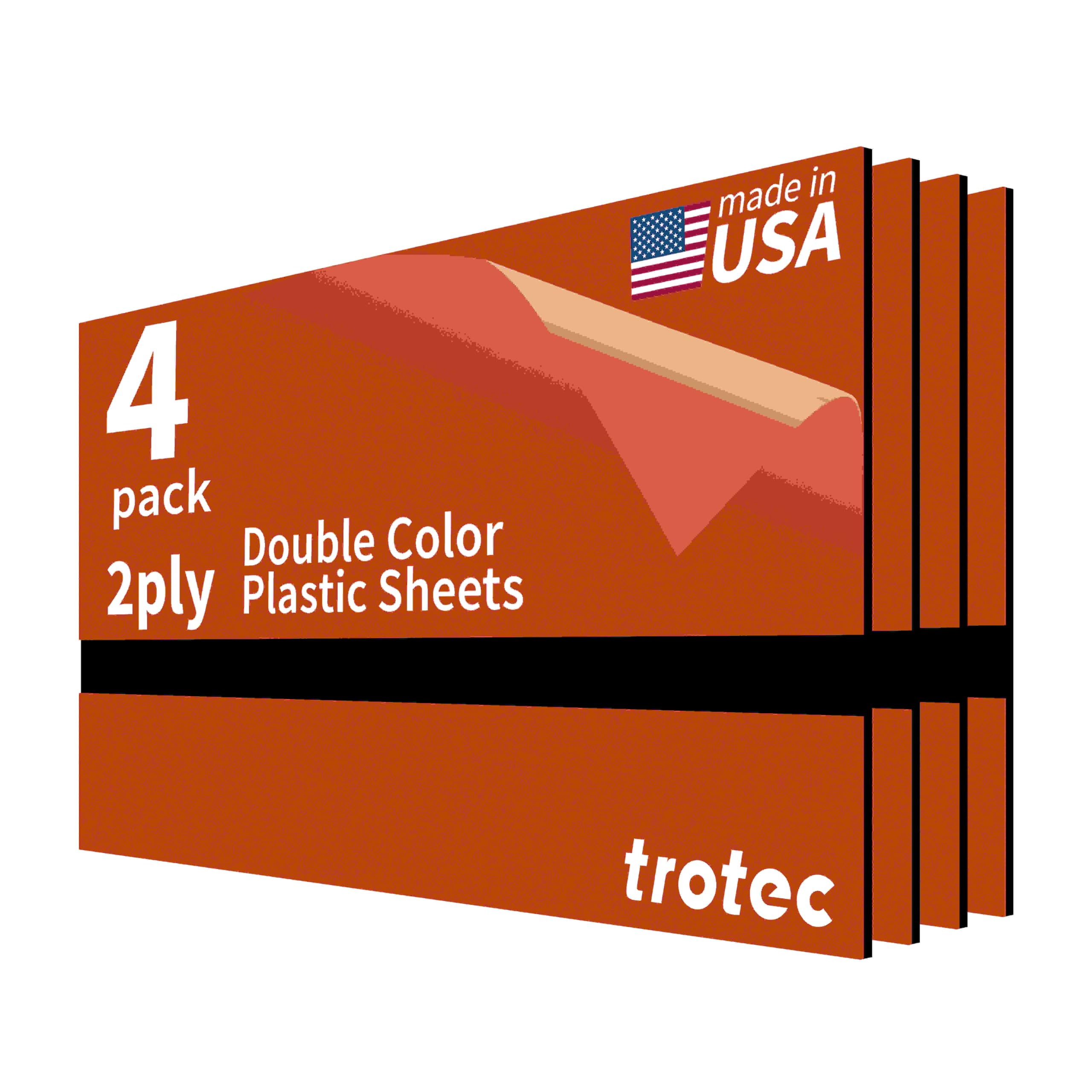 Trotec TroLase | 12"x24"x1/16", 4 Pcs | Orange/Black| 2 Ply | Modified Acrylic | Laser Engraving Double Color Plastic Sheet | Engraving Blanks for