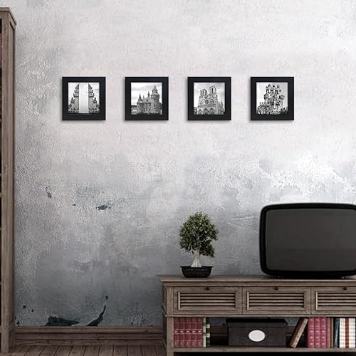 Miniatura 6 de Marcos de fotos negros de 4 x 4 pulgadas, marco de fotos de madera maciza natural para decoración de mesa o pared, paquete de 4