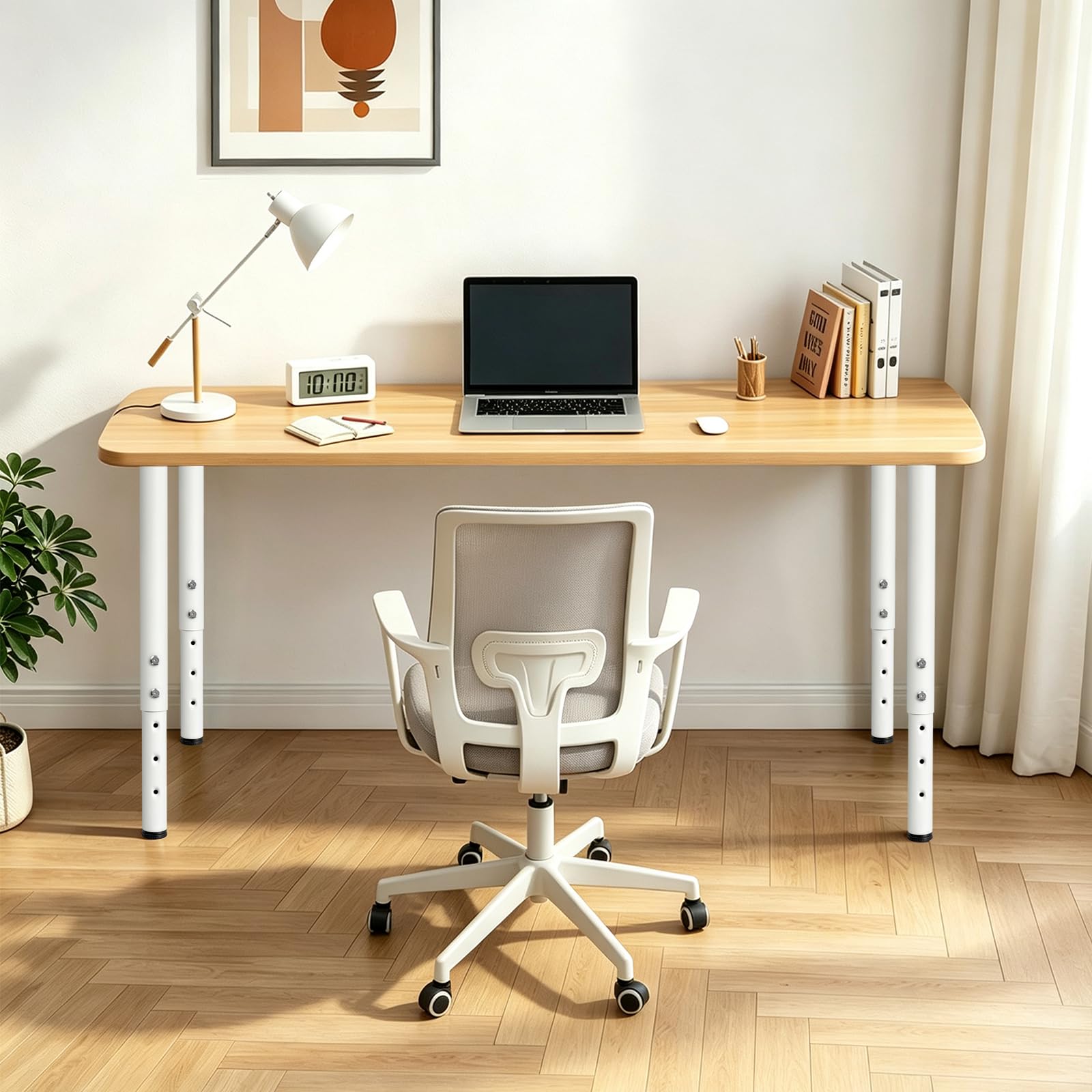 Jahof Pieds de Table Réglables de 55 à 90 cm, Pieds de Meuble en Métal Ø42/38mm avec Vis, Pieds Télescopiques pour Bricolage, RV, Maison et Bureau (4 pièces, Blanc)
