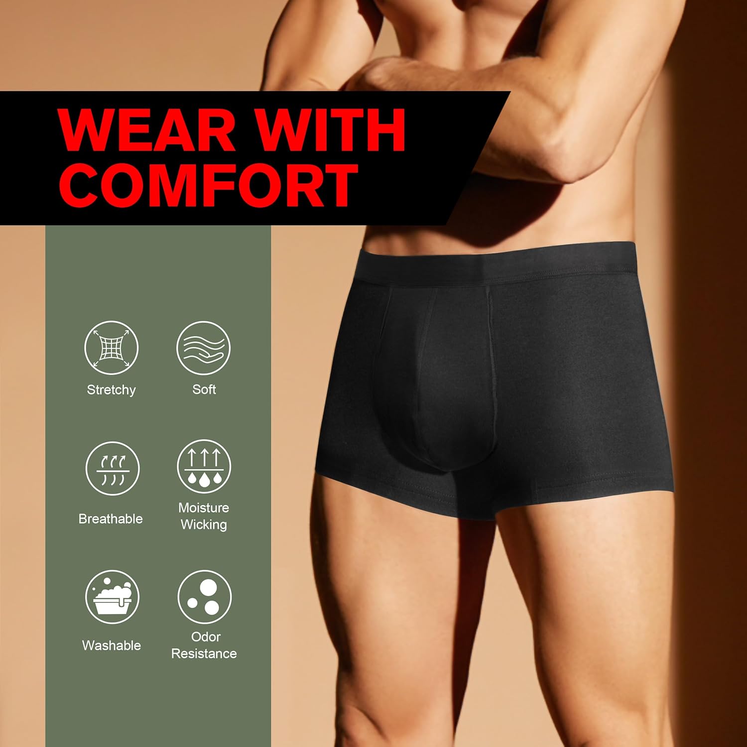 Men’s Incontinence Underwear Washable Leak Proof Boxer Briefs Absorbency 2.3 oz Prostate Bladder Control 1 Pack (Black, L) - Image 3