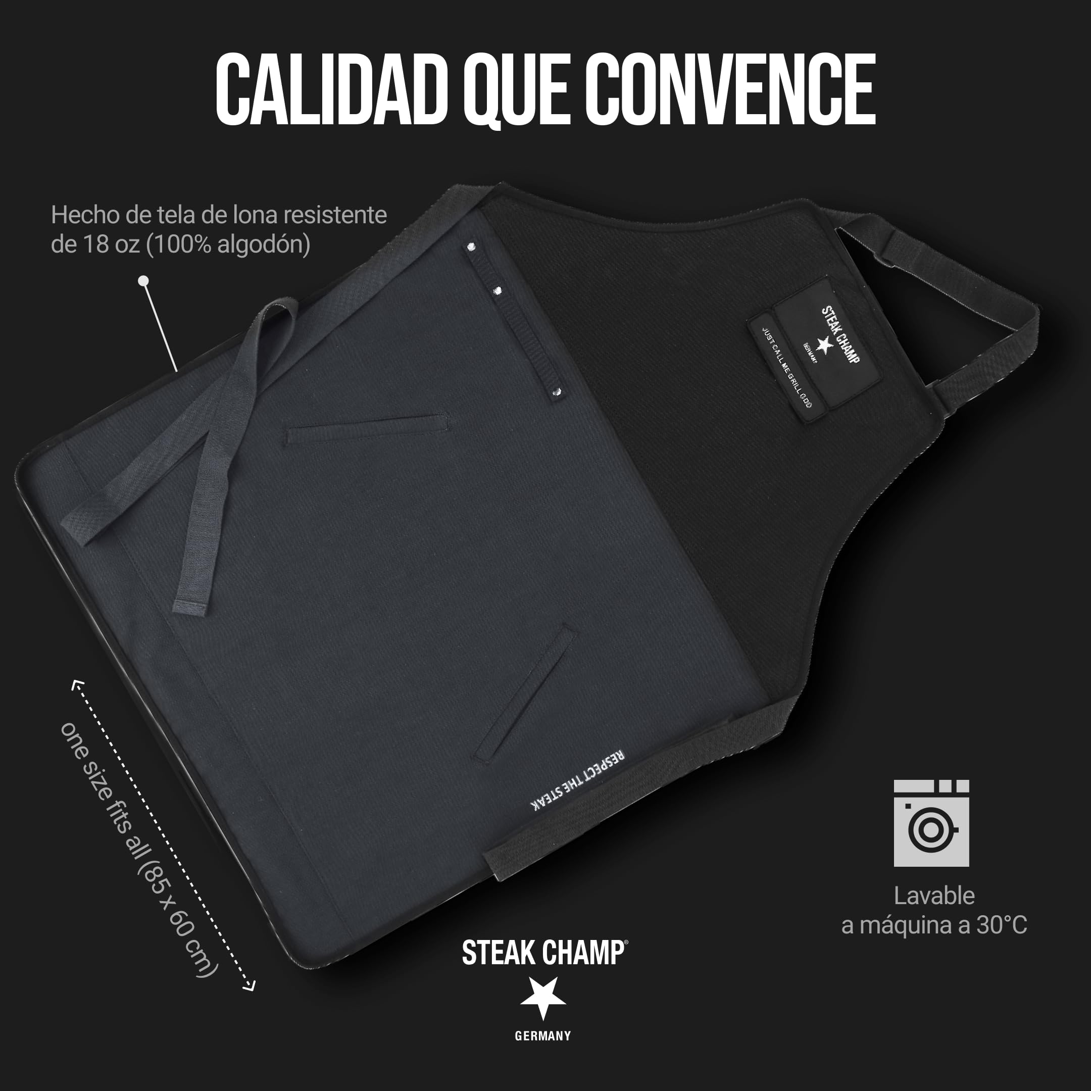 Steakchamp Delantal de Cocina y Barbacoa Delantal de Cocina y Barbacoa Robusto, Ajustable, con Revestimiento Repelente a la Suciedad y al Agua, Parche Personalizable