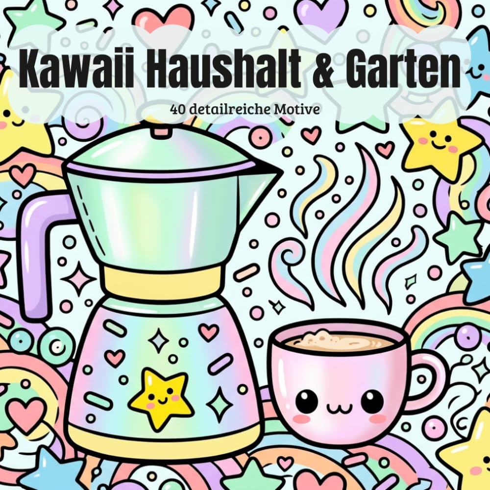 Kawaii Haushalt & Garten - Malbuch für ältere Kinder, Teenager und Erwachsene: 40 detailreiche Motive