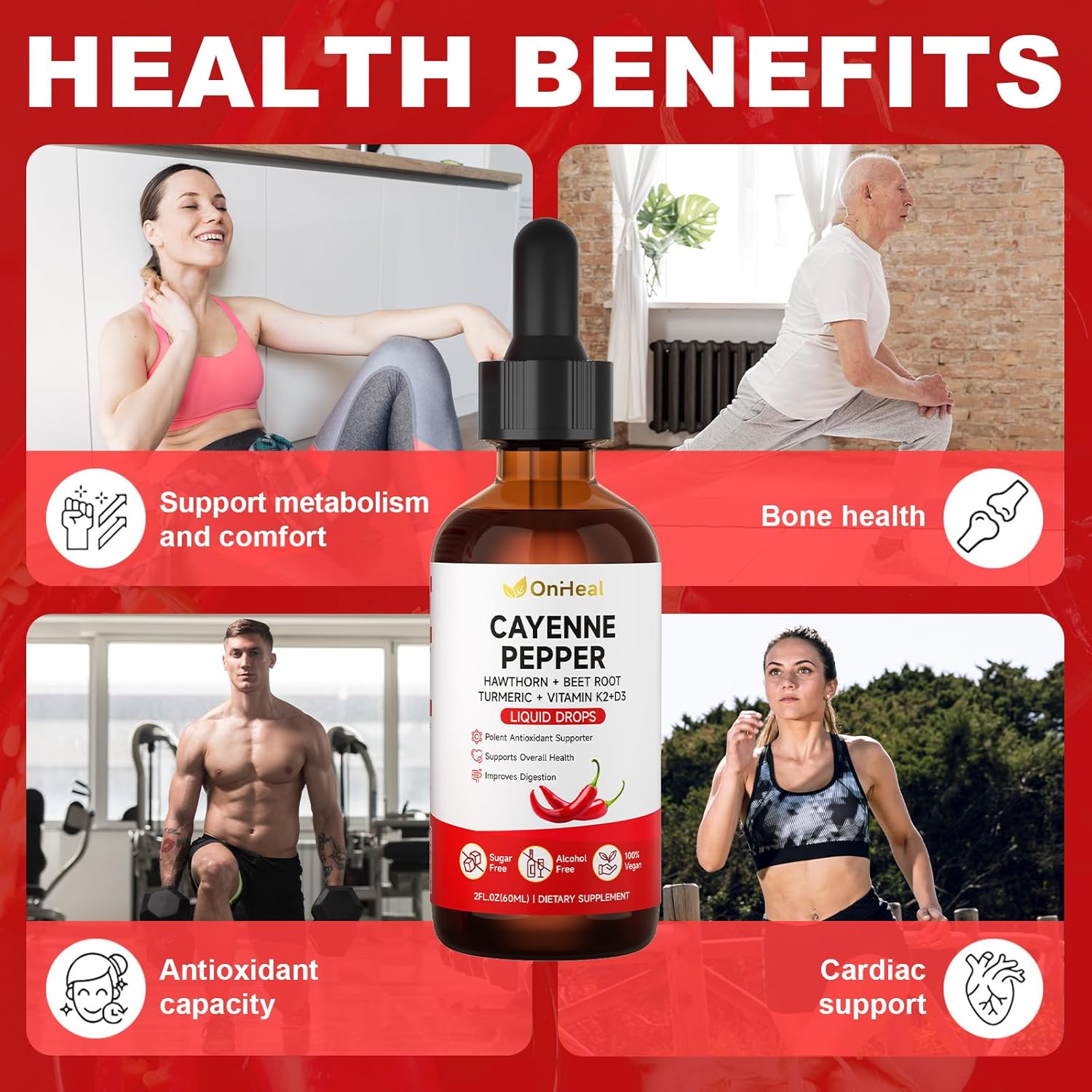 Pure Capsaicin Extract, Contains Hawthorn, Beetroot, Turmeric, Vitamins K2 and D3, Ginseng, Ceylon Cinnamon - Capsaicin Supplement for Health Benefits - 60ml