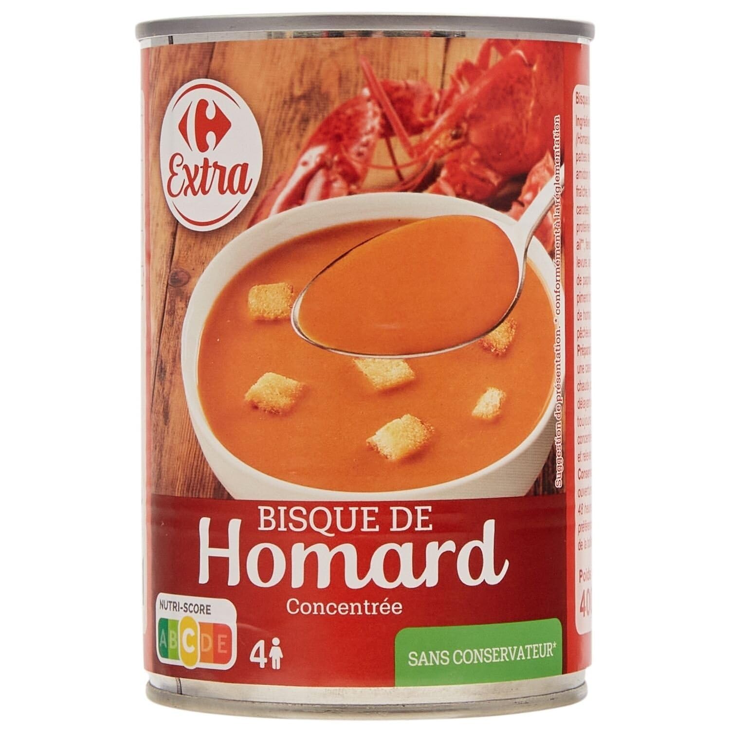 CARREFOUR EXTRA – Bisque de Homard Riche et Onctueuse, Saveur Intense de la Mer (Boîte 400g) - Le Lot De 4