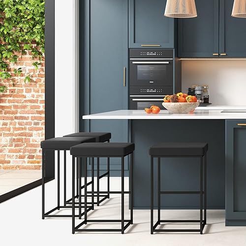 Miniatura 5 de COSTWAY Juego de 2 taburetes de bar, carga máxima de 350 libras, sillas de bar tapizadas de piel sintética de 30 pulgadas de altura con marco de