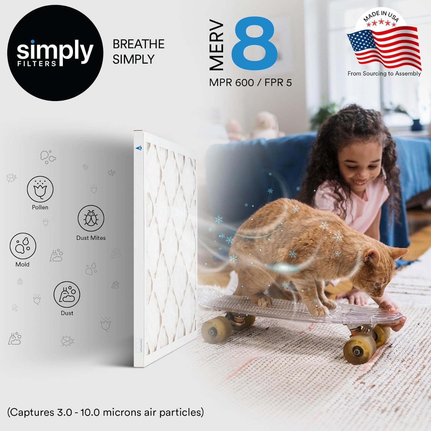Simply 20x25x4 Air Filter, MERV 8, 4 Pack, Furnace Air Filter for HVAC (Actual Size:19.5"x24.5"x3.63") DUST, Pet, & Allergy Control — view 3