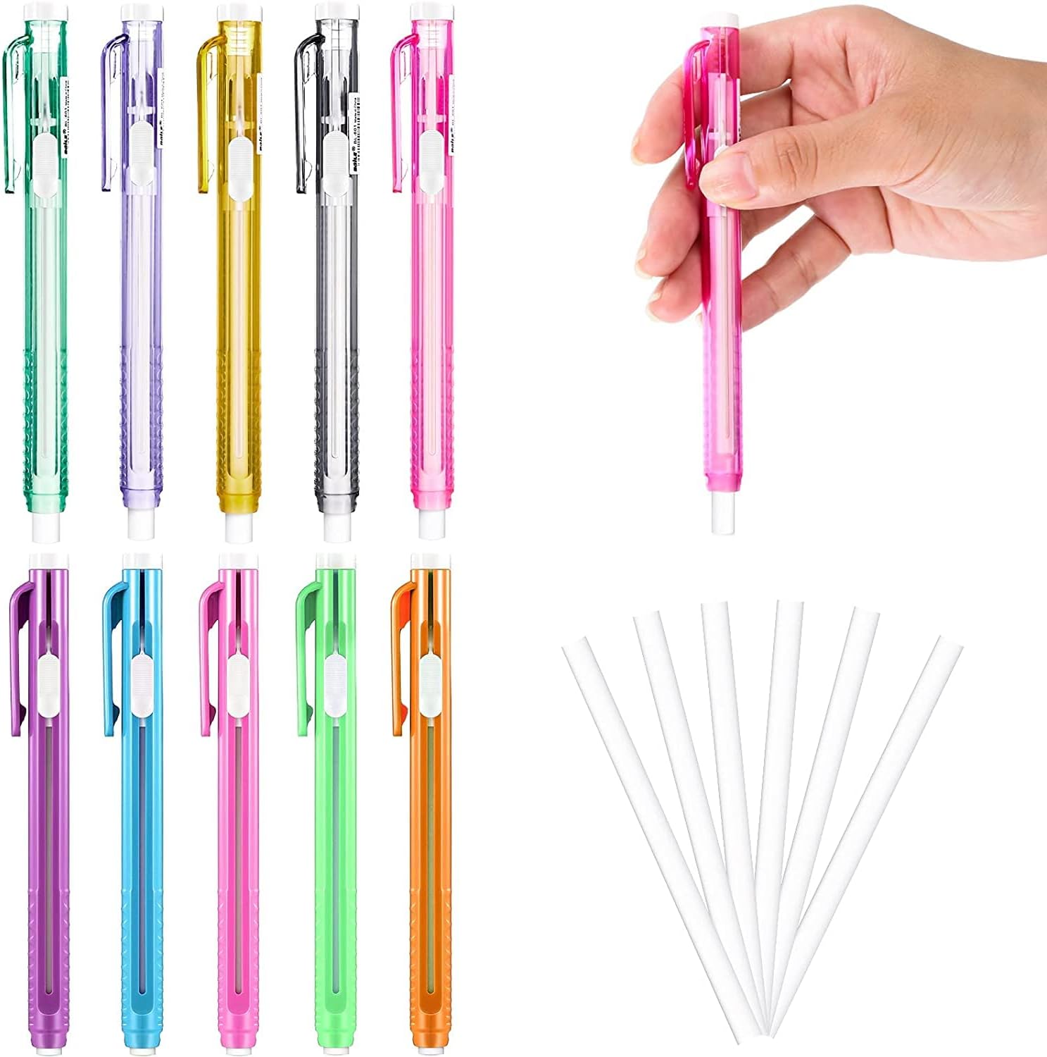 10 Pieces Stick Eraser Pens Retractable Mechanical Push Eraser Push