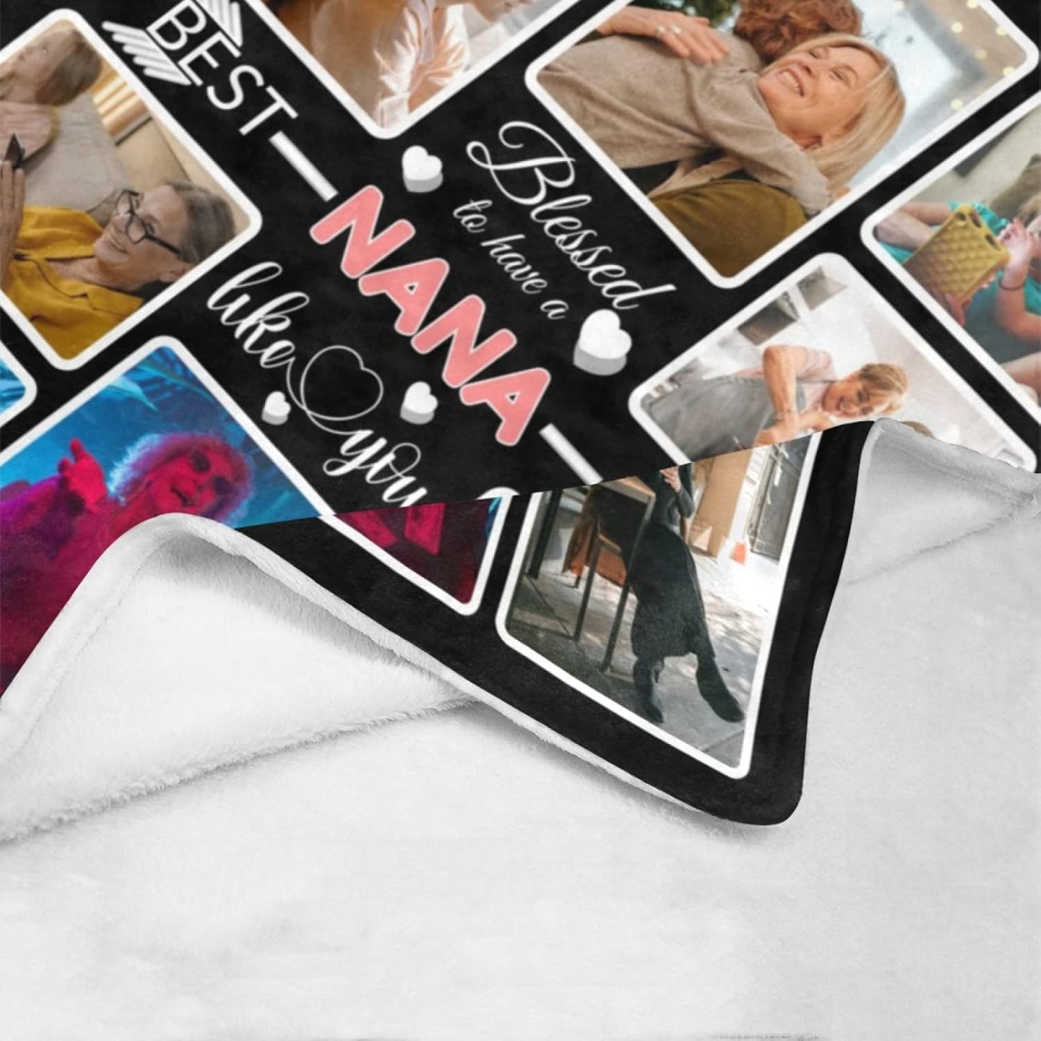 Custom Blanket Gifts for Nana, Customized Blankets with Photos, Make a Personalized Bed Throws to My Nana, Custom Souvenir Throw Blanket for Best Nana Ever, 8 Collages Made in USA - Image 8