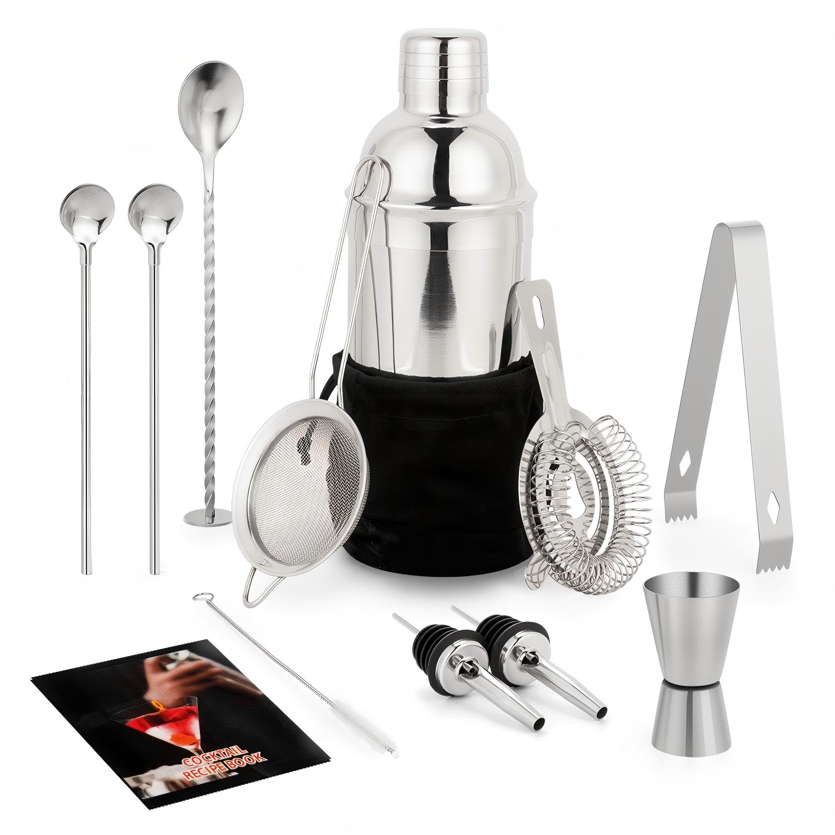 KINGROW 13 Piece Cocktail Making Set Bartender Kit For Home Party - 304 Stainless Steel 25 oz Shaker Professional Bar Tools