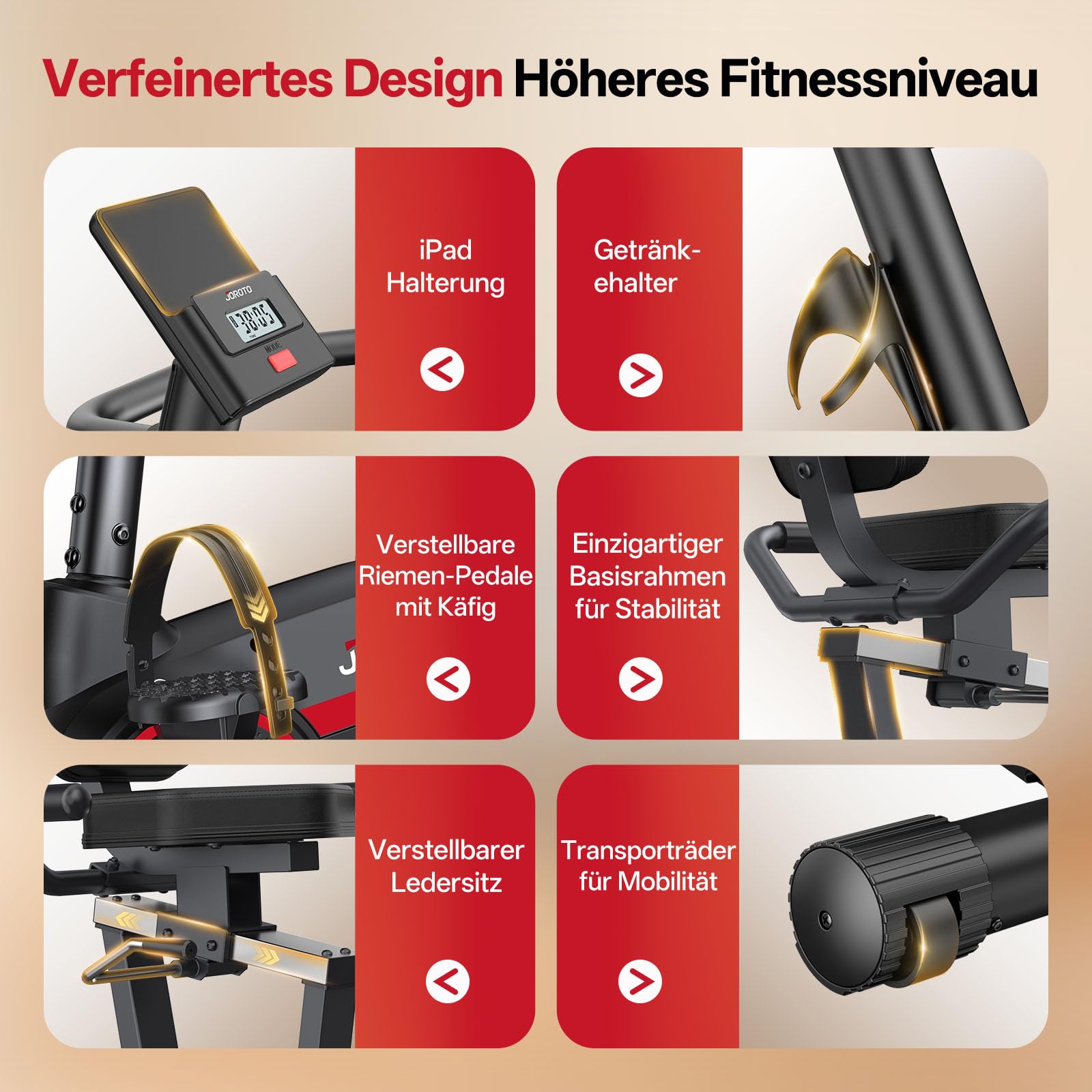 JOROTO JH30/JH30PRO Liegeergometer für Zuhause, Smart Bluetooth Magnetisches Liegefahrrad, Indoor Heimtrainer Ergometer bis 136KG Belastung, LCD Display, Verstellbarer Sitz für Cardio-Training