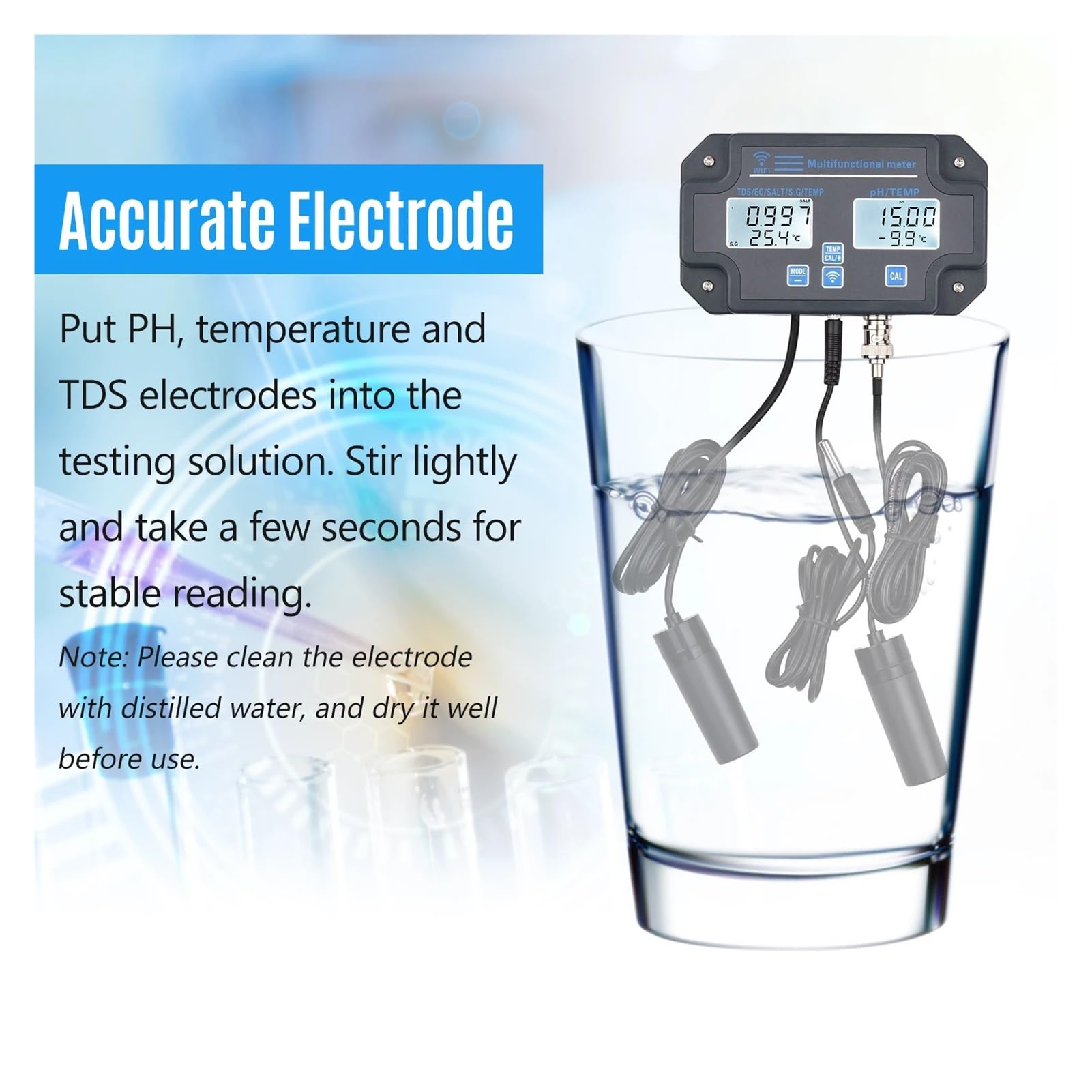 Detector De Calidad Del Agua 6 En 1, WIFI, PH/EC/TDS/SALT/SG/medidor Prueba Temperatura, Alarma Remota, Analizador Digital Amplio Rango NuméRico