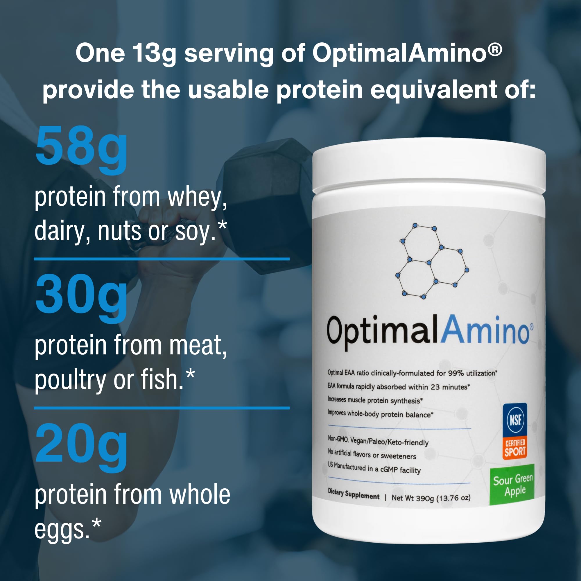 OptimalAmino | Essential Amino Acid Powder | Sour Green Apple, 30 Servings — Amazon image 5