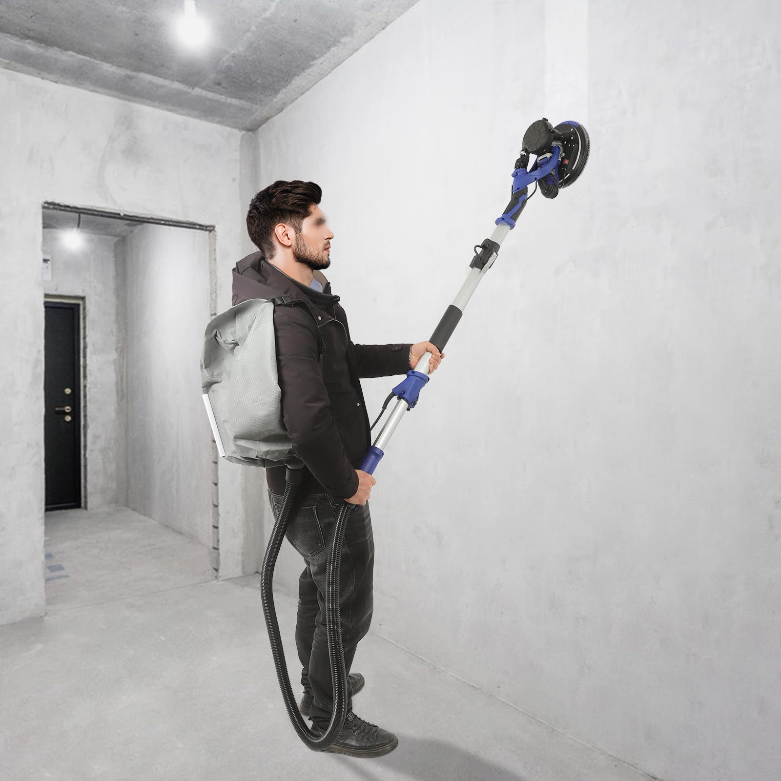 Levigatrice per cartongesso da 850 W, senza polvere, con LED, pieghevole, regolabile a 6 livelli, impugnatura regolabile, protezione da surriscaldamento, per pareti e soffitti, per ristrutturazione e