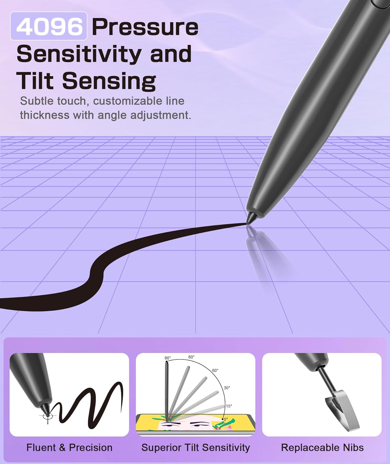 Magnetic EMR Stylus Compatible with Remarkable 2, Replacement Digital Pen with Eraser, 4096 Pressure Levels, Palm Rejection, Tilt Support, for Remarkable/Samsung/Wacom/Onyx EMR Devices-5 Tips (Gray)