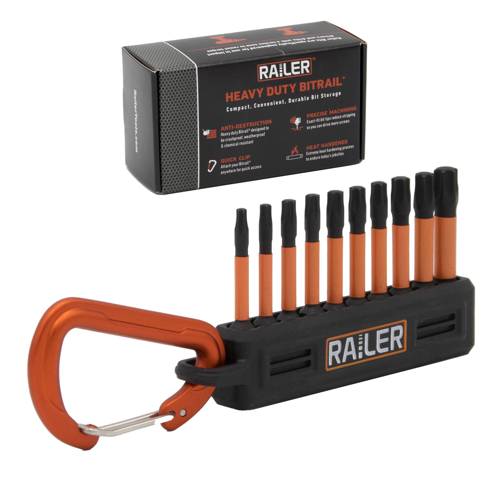 Railer Torx Bit Set - Premium S2 Steel 2 Inch Impact Driver 10-Piece 6 Star Bit Set With A Tool Storage Bit Holder & Carabiner