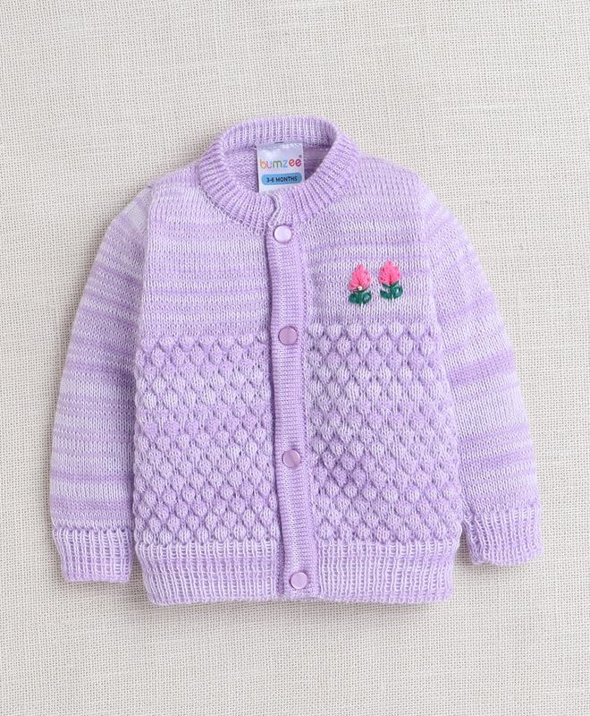BUMZEE Lavender Baby Girls Full Sleeves Woolen Sweater with Cap & Socks Age - 0-3 Months (Peb10071B-lvd) - Image 2 thumbnail