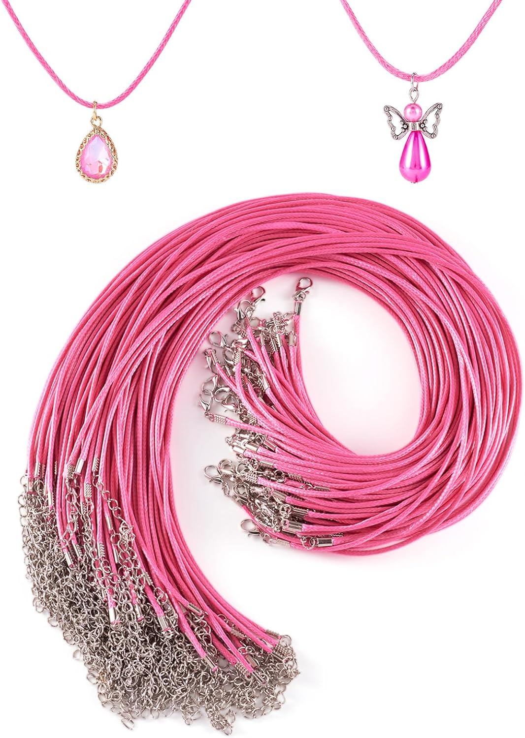 Beadthoven 100pcs 18” Waxed Necklace Cord with Lobster Clasp Bulk 2mm Deep Pink Necklace Making Cord Rope String for Pendant Necklace DIY Jewelry Making Accessories with Clasp Extended Chain