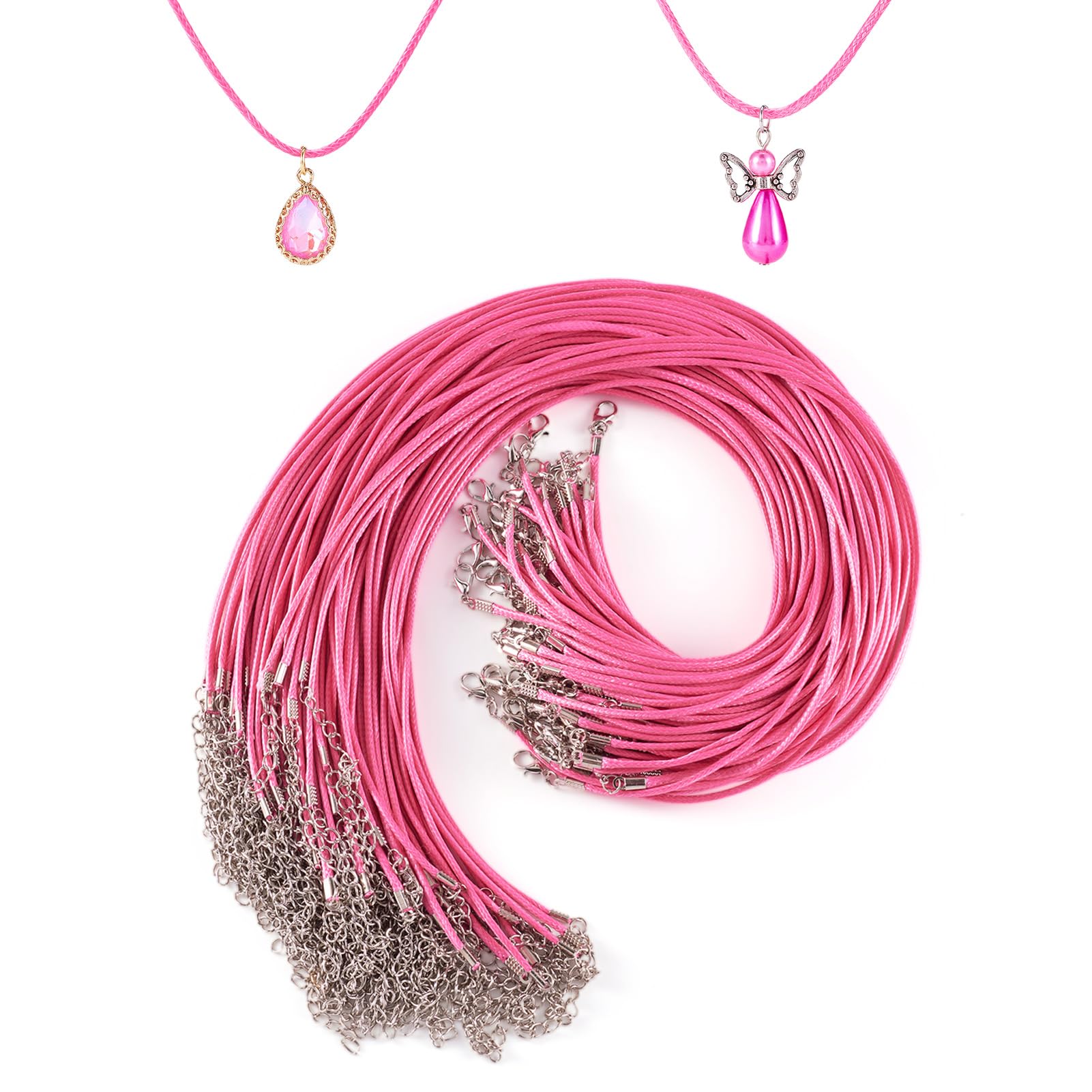 Cordon ciré pour collier fini sans montage fastidieux fil rose foncé 2 mm avec attache