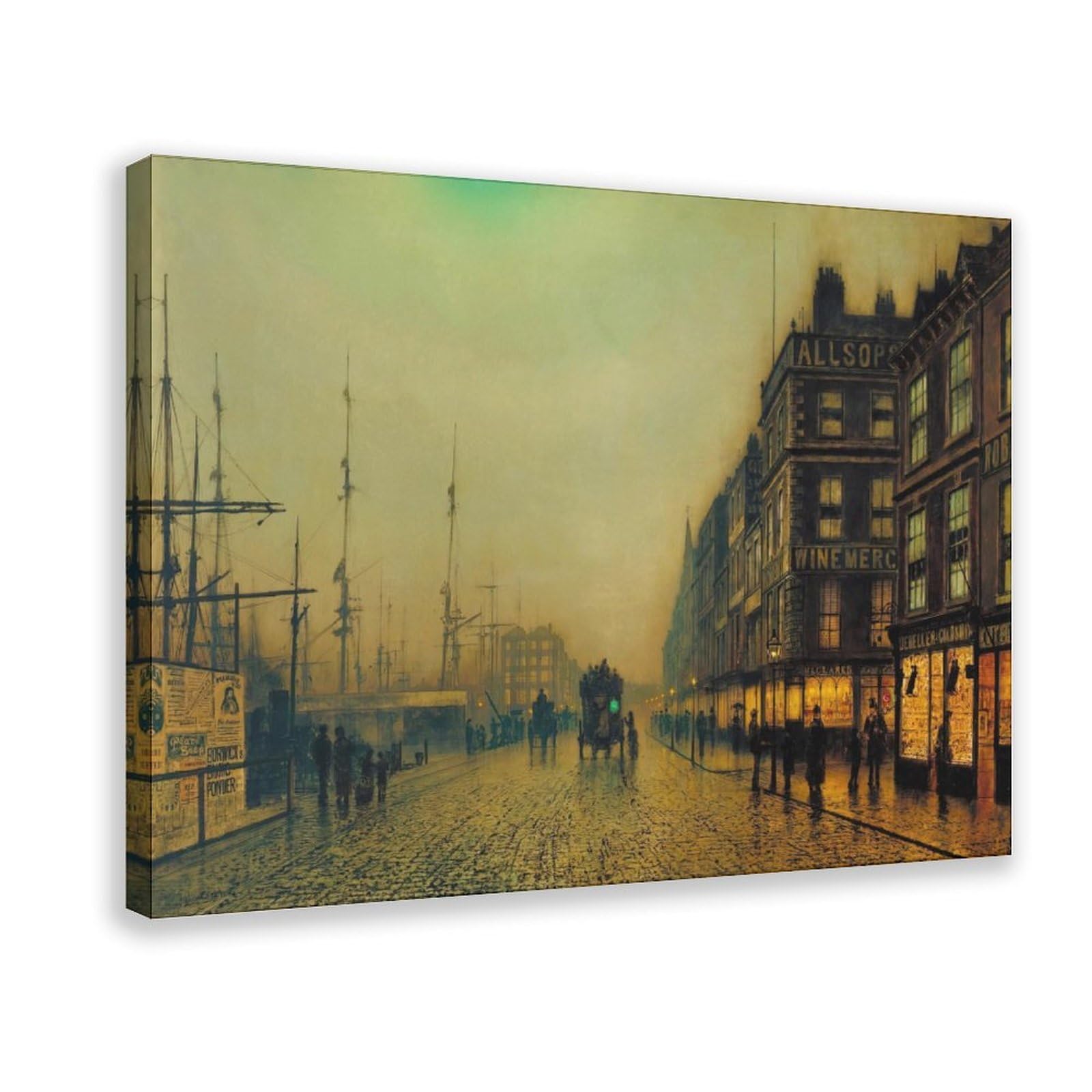 WCYB Liverpool Quay by Moonlight by John Atkinson Grimshaw Posters Prints Canvas Deco Paintings Wall Art Hangable Frame 16" L X 24" W