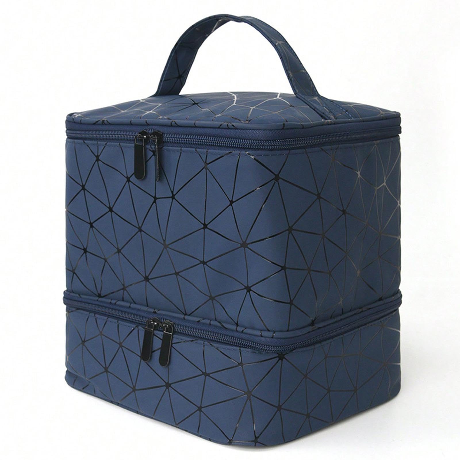 Estuche Organizador de de Uñas, Caja de Almacenamiento Portátil con Asa, 2 Niveles, para Artículos de Arte Y Manualidades Y Belleza, Azul Oscuro, Individual