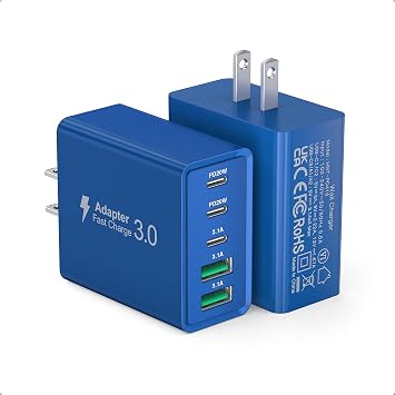50W USB C Fast Charger Cube,2 Pack PD+QC Charging Block Power Adapter 5 Port Wall Mount Plug for iPhone 17 16 15 14 13, Motorola, LG, Google Pixel 6a/6 Pro/6/5a/5/4/4A Box Brick Dark Blue