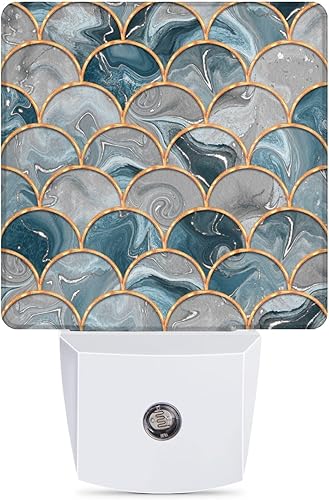 Luz nocturna de mármol líquido con escamas de pez de sirena con enchufe, luz nocturna LED impresa para niños, proyector de luz nocturna para bebés,