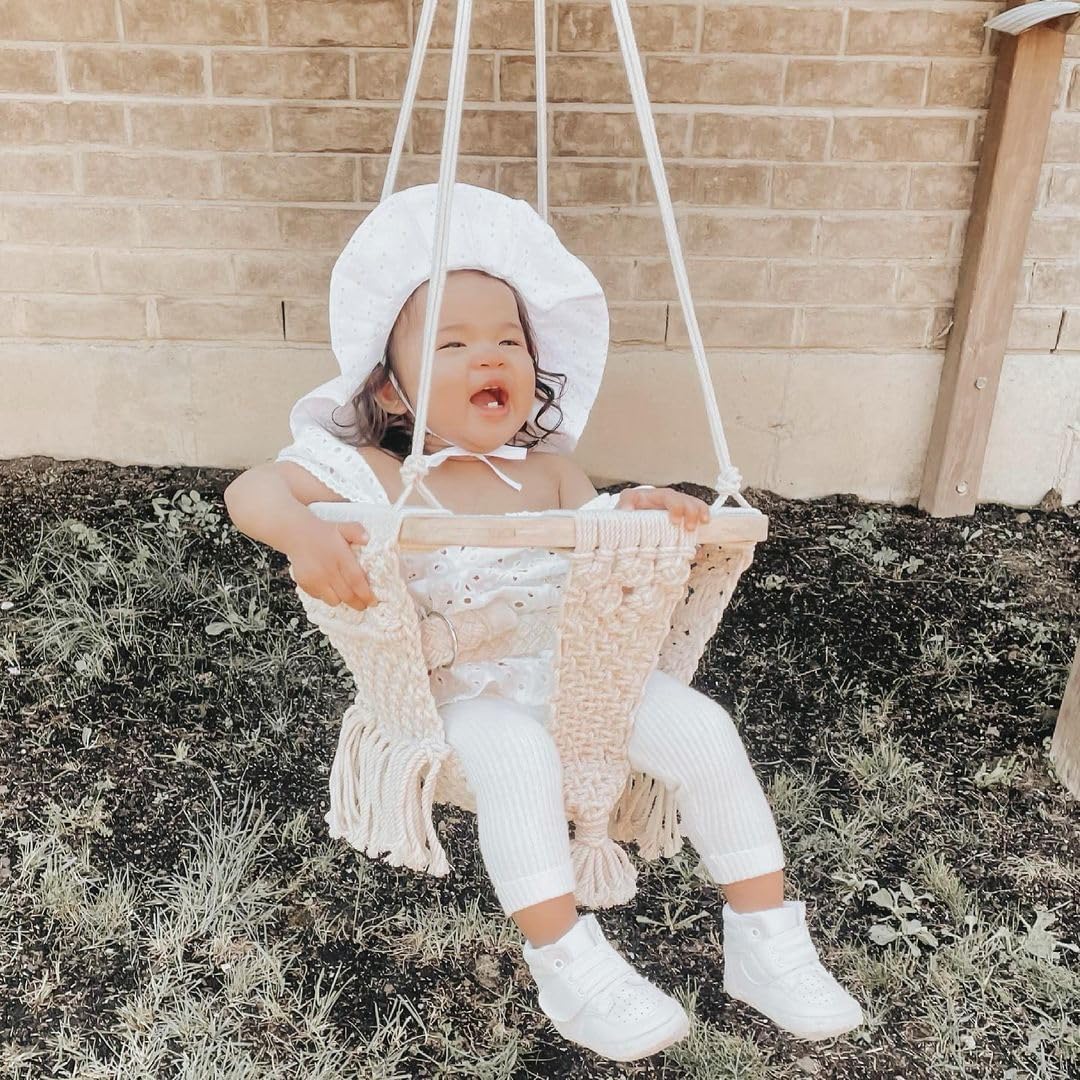 Handmade Macrame Baby Swing Natural Rope Hammock for Baby Macrame Swing Chair for Baby