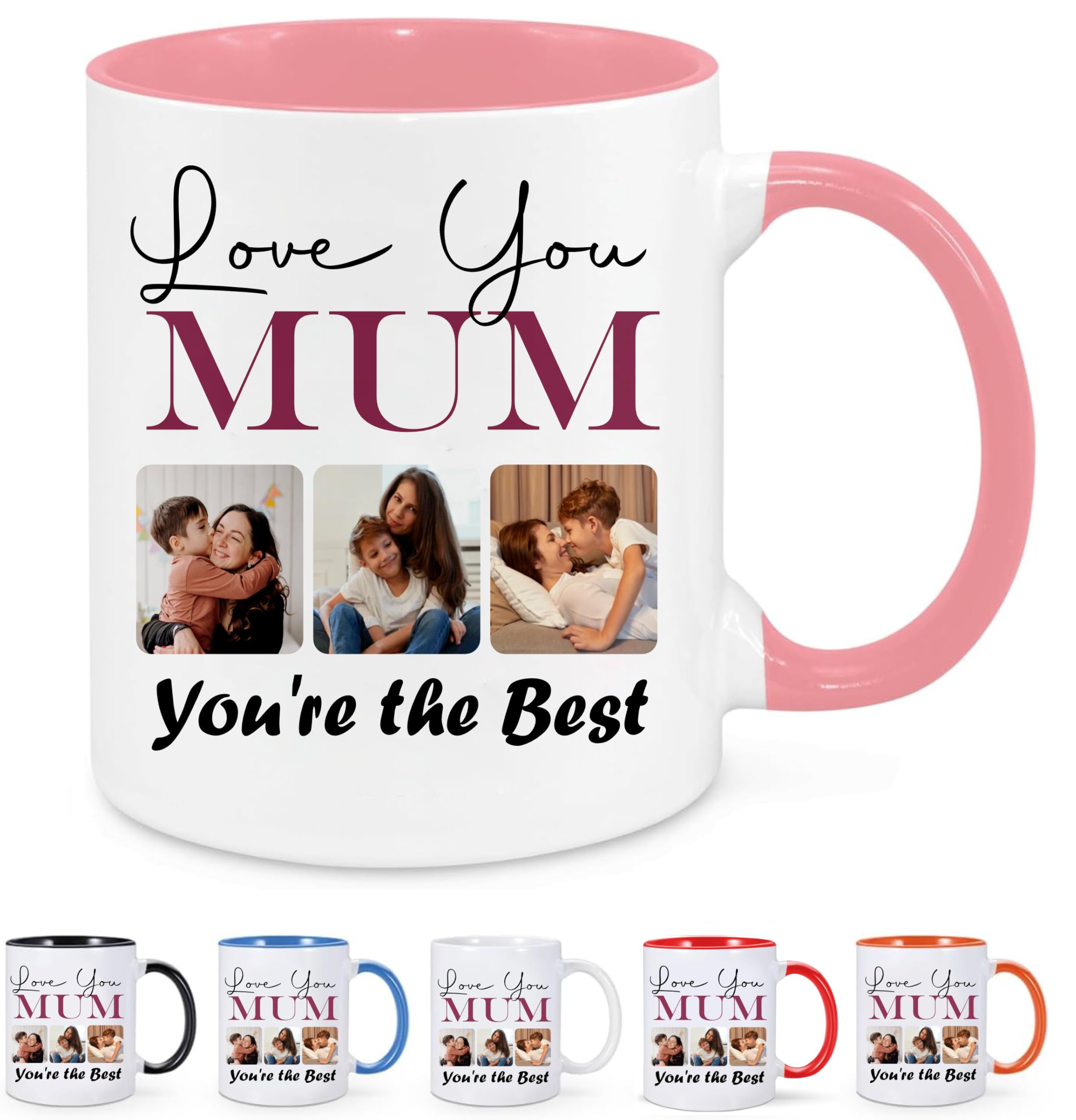 EKAM Personalised Family Mug - Gifts for Mum, Mothers Day, Birthday Gifts Presents for Mum Mummy Mother Her from Daughter Son Mothers Day Gifts - 11oz Ceramic White Tea Mug Custom with Photos