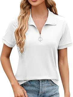 Polo de manga corta para mujer, camiseta de golf de algodón, con cremallera, color sólido, camiseta deportiva de manga corta para polo de golf, corte ajustado, camiseta informal de golf