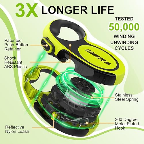 Miniatura 2 de Correa retráctil para perro de 18 pies, bolsa desmontable para excrementos y cable a prueba de mordidas e incluye correa retráctil reflectante