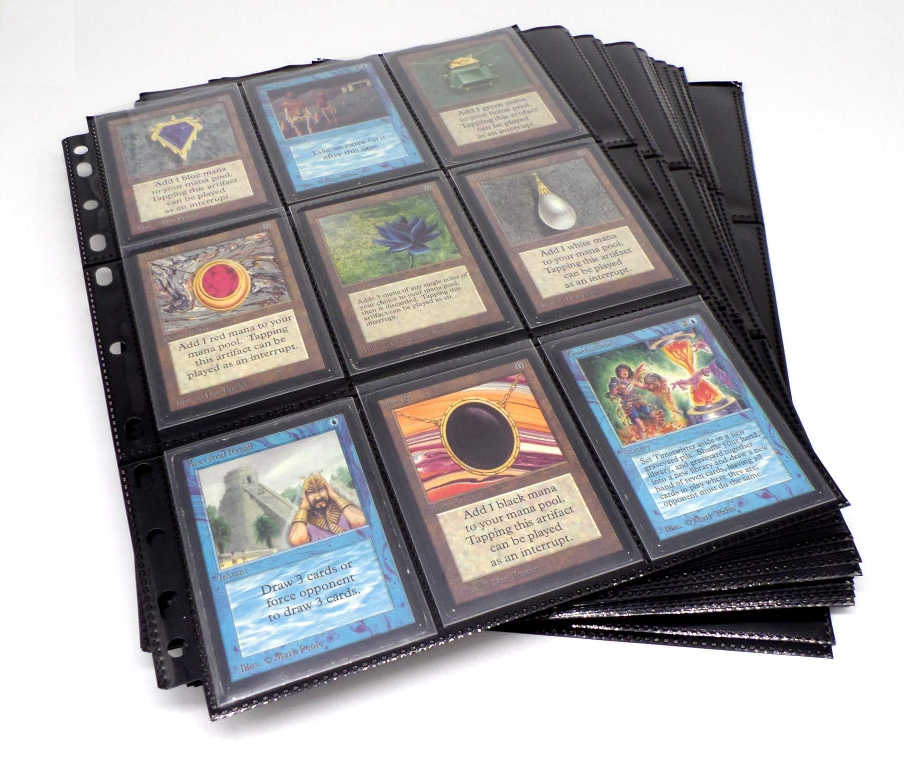 docsmagic.de 50 18-Pocket Pages Black - Toploading Standard Size - MTG - Pokemon - 11-Hole