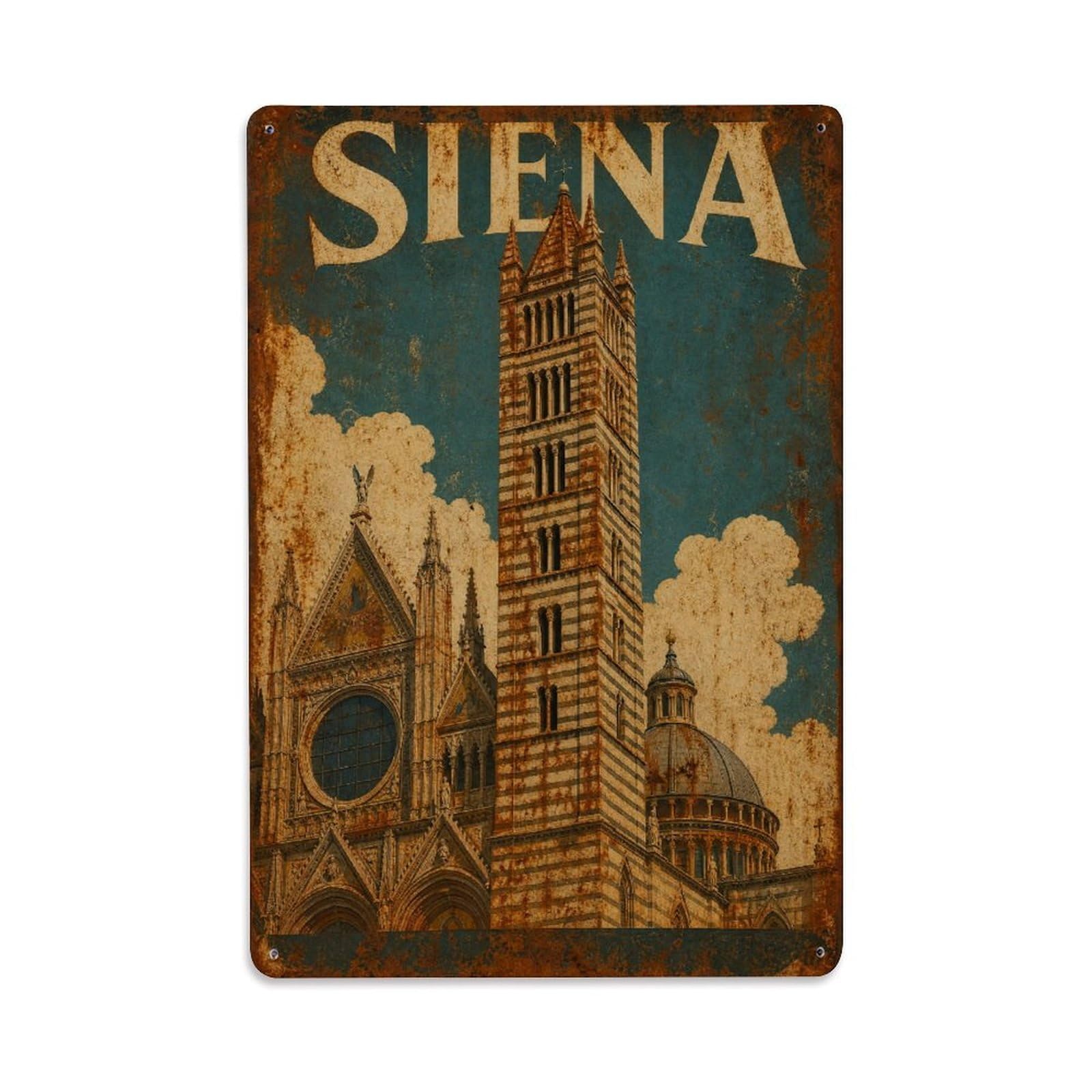 Huiyhb 8X12inch(20X30cm) Vintage Travel Siena Cathedral Bell Tower Gothic Italy Metal Tin Sign