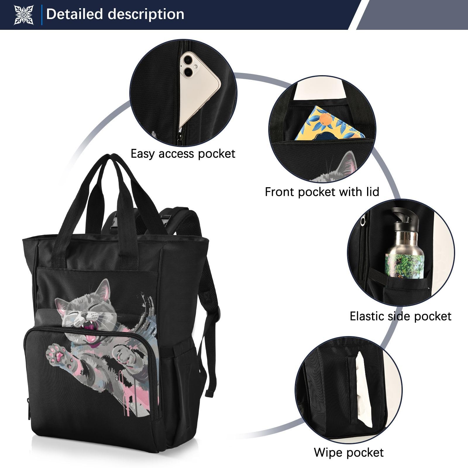 GuoChe Dobby - Mochila para pañales de nailon con múltiples bolsillos