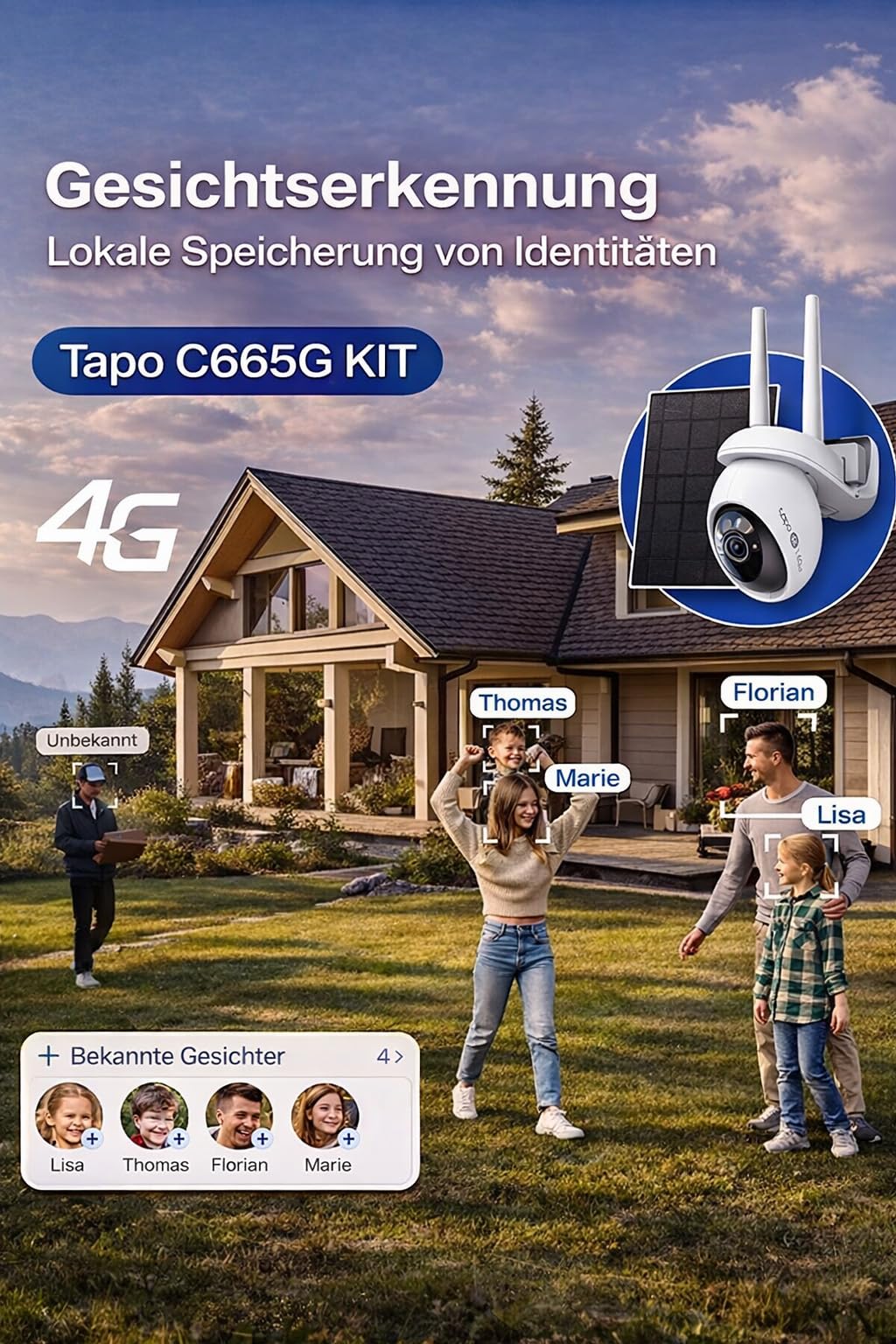 Tapo C665G KIT 4K 4G LTE Überwachungskamera mit SIM Kartenslot | Solar 360° Kamera mit 10000mAh Akku Outdoor | Unterstützt 4G & WLAN | Farbnachtsicht | Kostenlose KI-Erkennung | Lokale MicroSD & Cloud