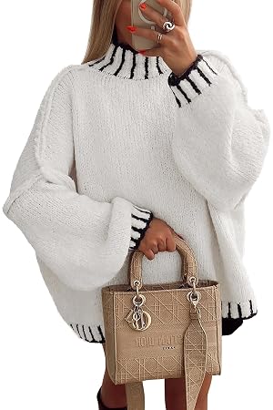 ATHMILE Womens Sweaters Fall Oversized Pullover Long Sleeve Mock Neck Chunky Knit Jumper Tops Winter Fashion Clothing 2025