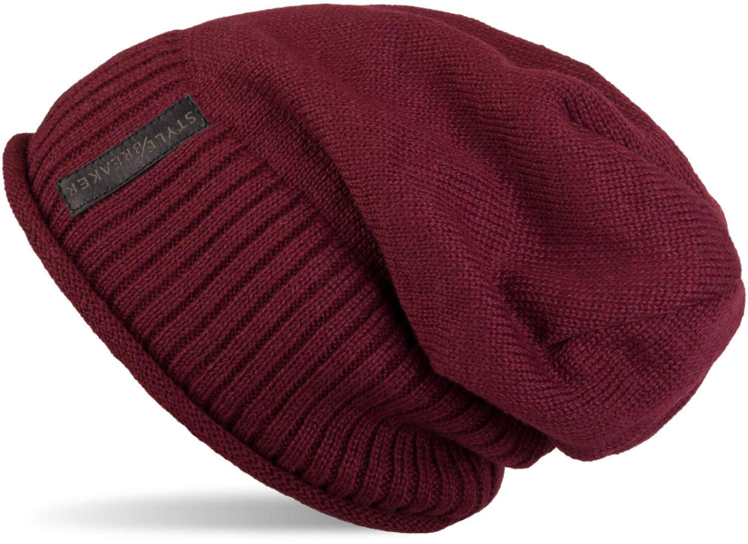 Stylebreaker Women's Claret-Red Warming Fine Knit Slouch Beanie With An Ultra Soft Fleece Lining, Unisex 04024065, Colour: