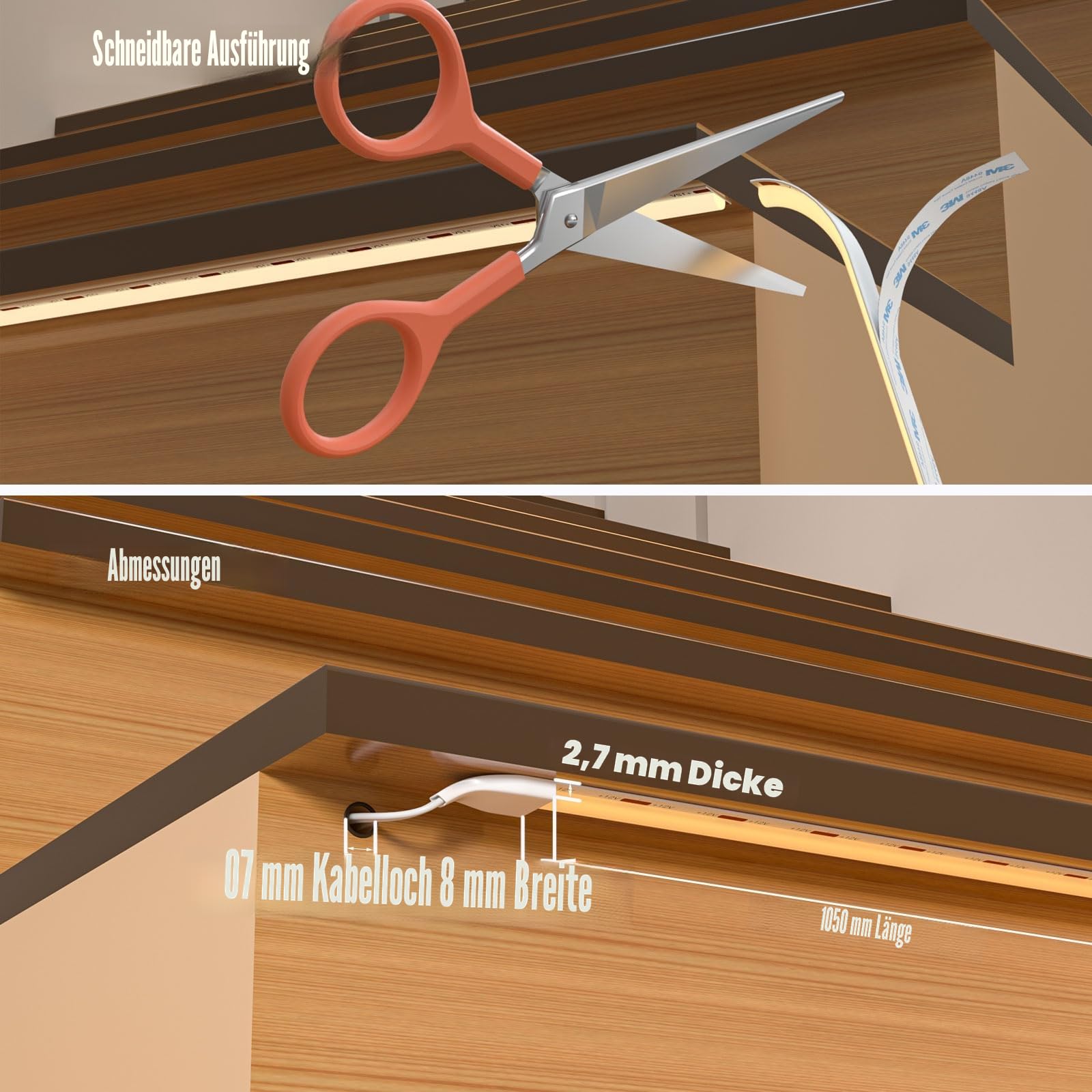 KOMIGANLED Smart Motion Sensing Treppenbeleuchtungsset KMG-3233, 100 cm langer, zuschneidbarer LED-Lichtstreifen für Innentreppen (Warmweiß 3000K, 20 Stufen)