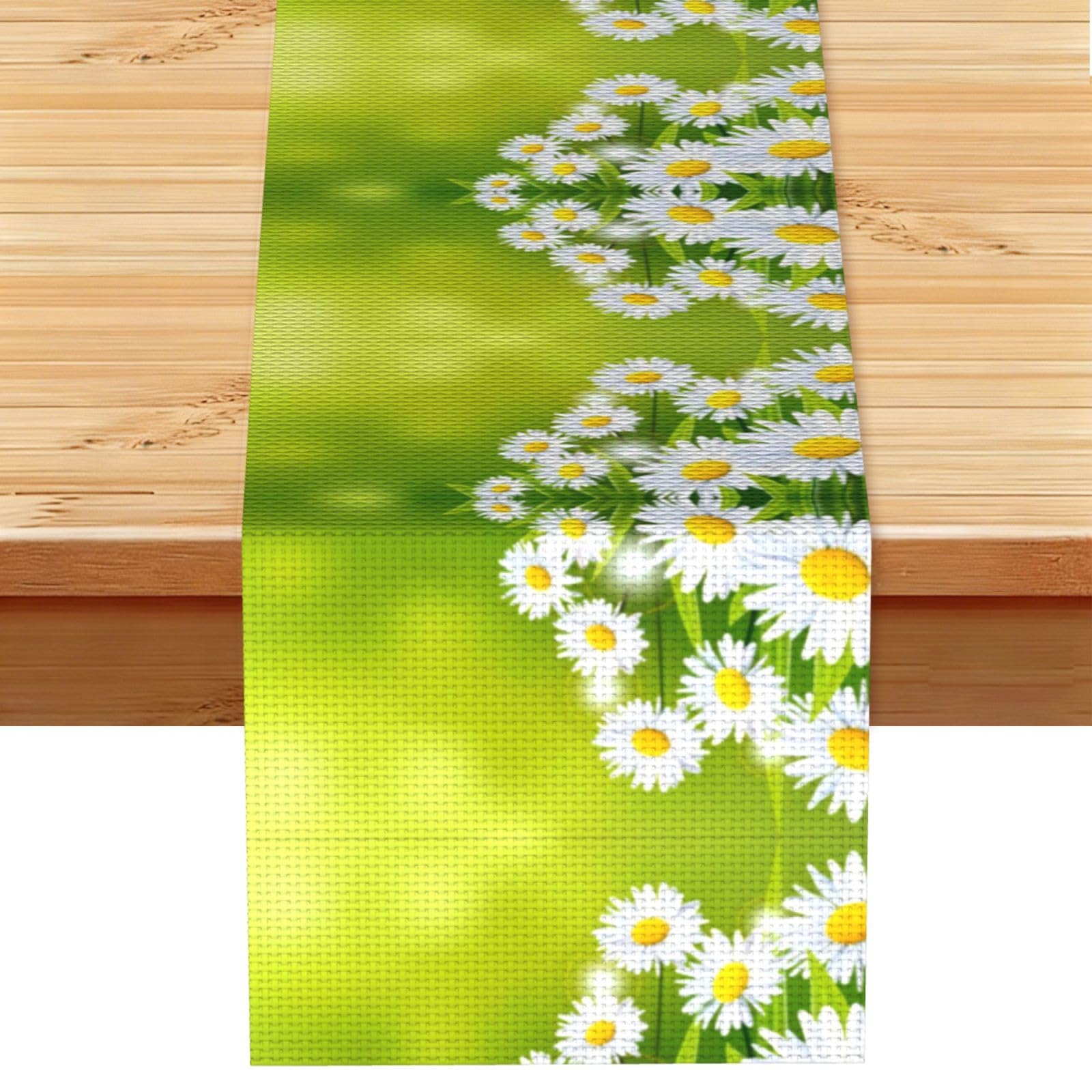 Floral Flowers Daisies Linen Feel Table Runner Wedding Party Home Decoration