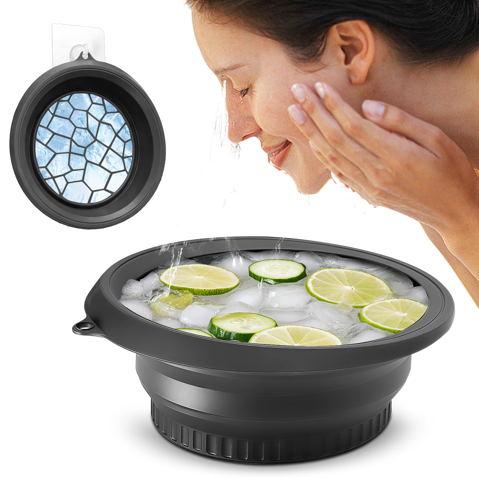 face bowl for ice with built-in ice tray, collapsible facial ice bath bowl for skin tightening, acne relief cold plunge therapy, portable spa tool for home & travel
