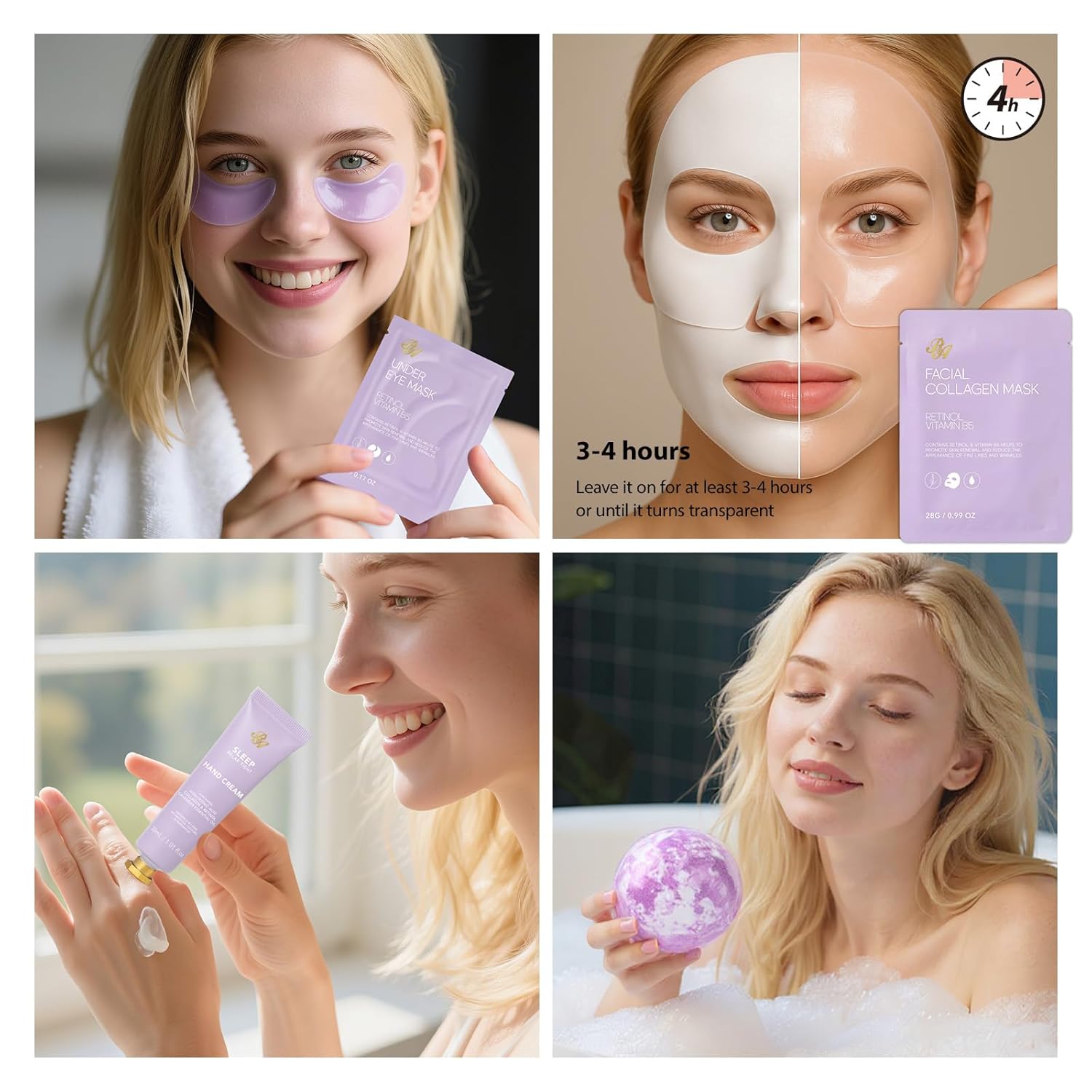 33 pcs Valentines Day Gifts for Women, Lavender Spa Bath & Body Gift Set, Face Sheet Mask Skin Care, Hydrogel Mask, Lip Gloss, Cosmetic Bag, Serum, Necklace, Cleanser, Gua Sha, Mother Day, Birthday - Image 4