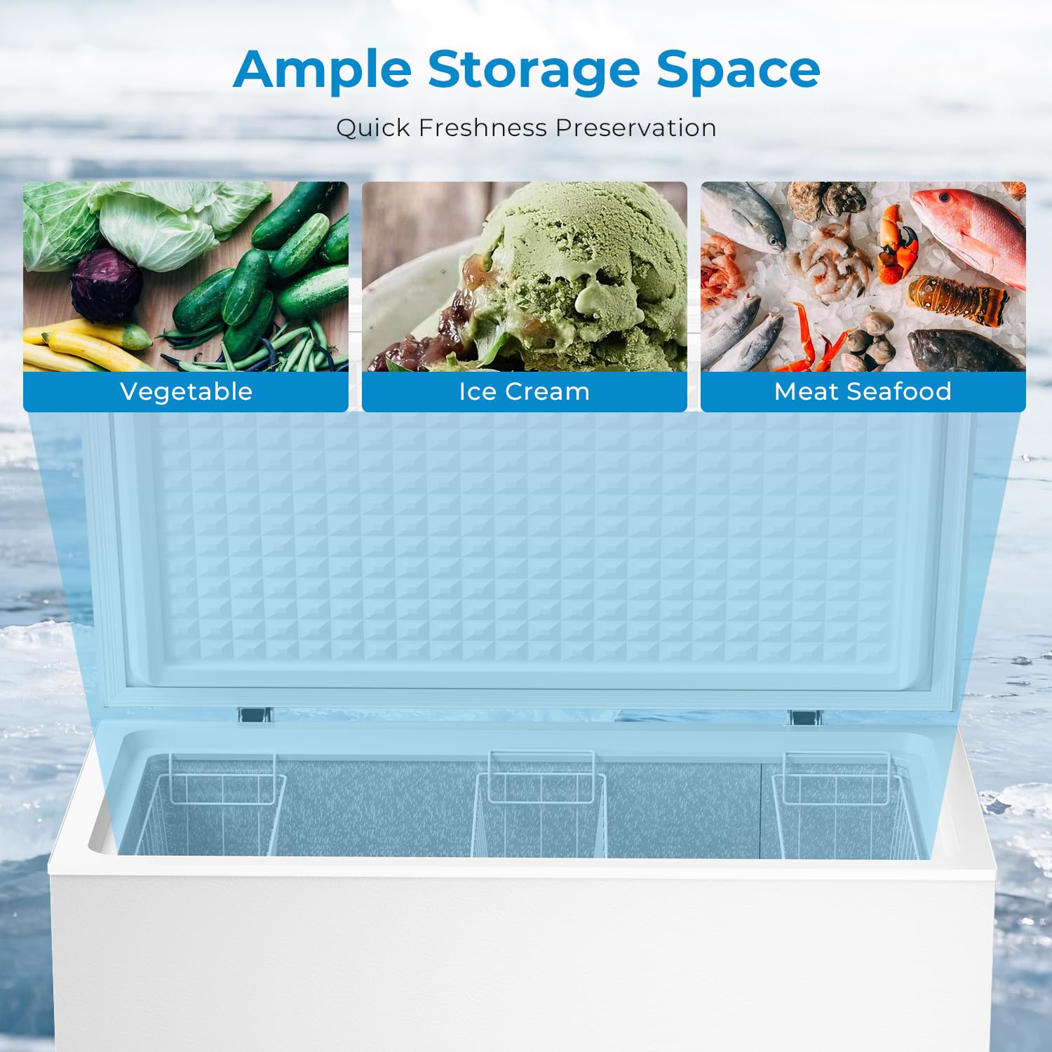 Antarctic Star Chest Freezer 10.0 Cubic Feet Compact Freezer With 3 Removable Baskets, Free Standing Top Open Door Deep Freezer, 7-Level Adjustable Temperature, White on Fridge.com - View 6