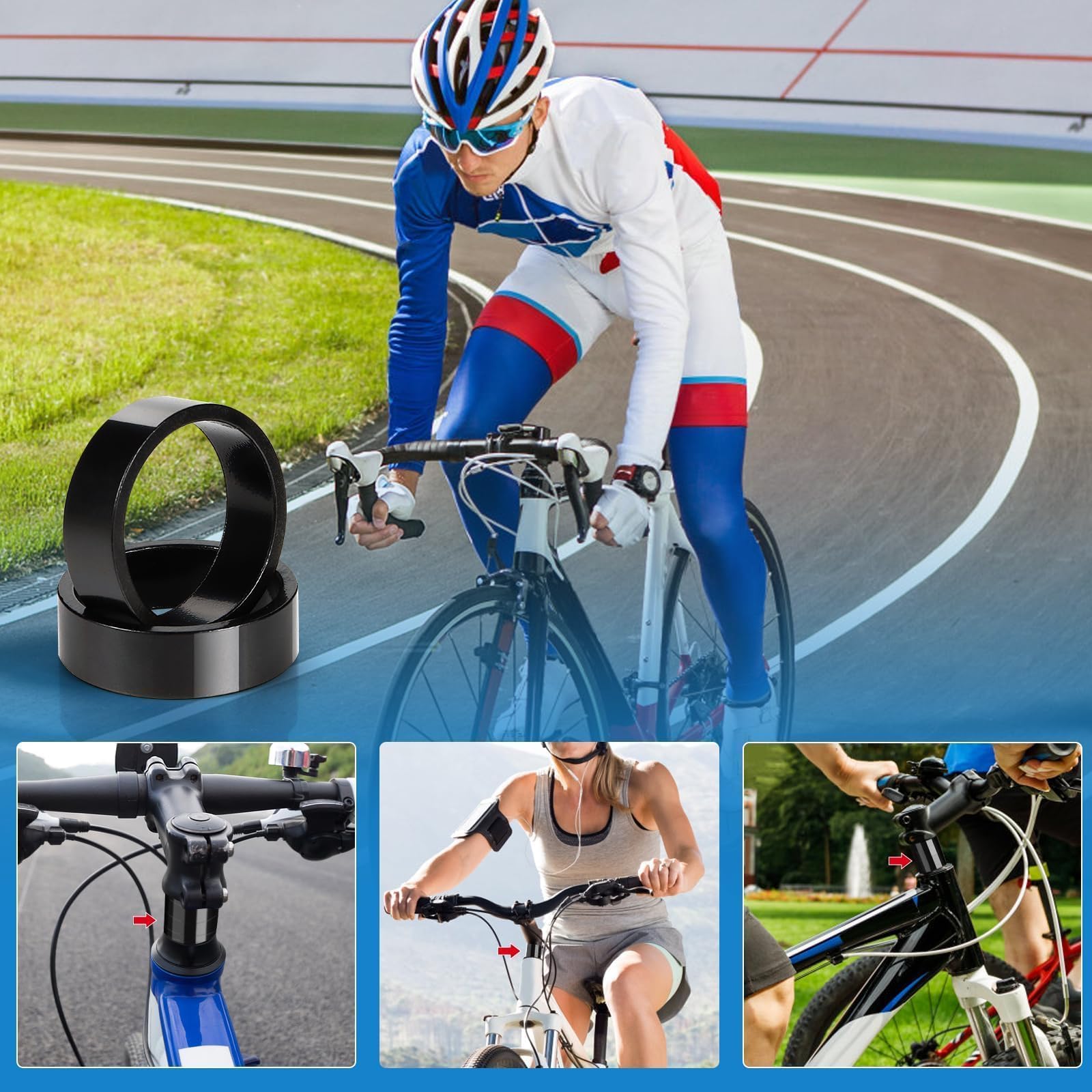9 Pezzi Spessori Manubrio MTB Distanziali Manubrio MTB Alluminio Distanziatore Bicicletta 1 1/8 di Pollice Aluspacer