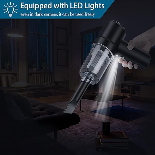 Miniatura 4 de Aspiradora de mano para automóvil, aspiradora inalámbrica, mini aspiradora recargable USB inalámbrica con luz LED, aspiradora portátil con