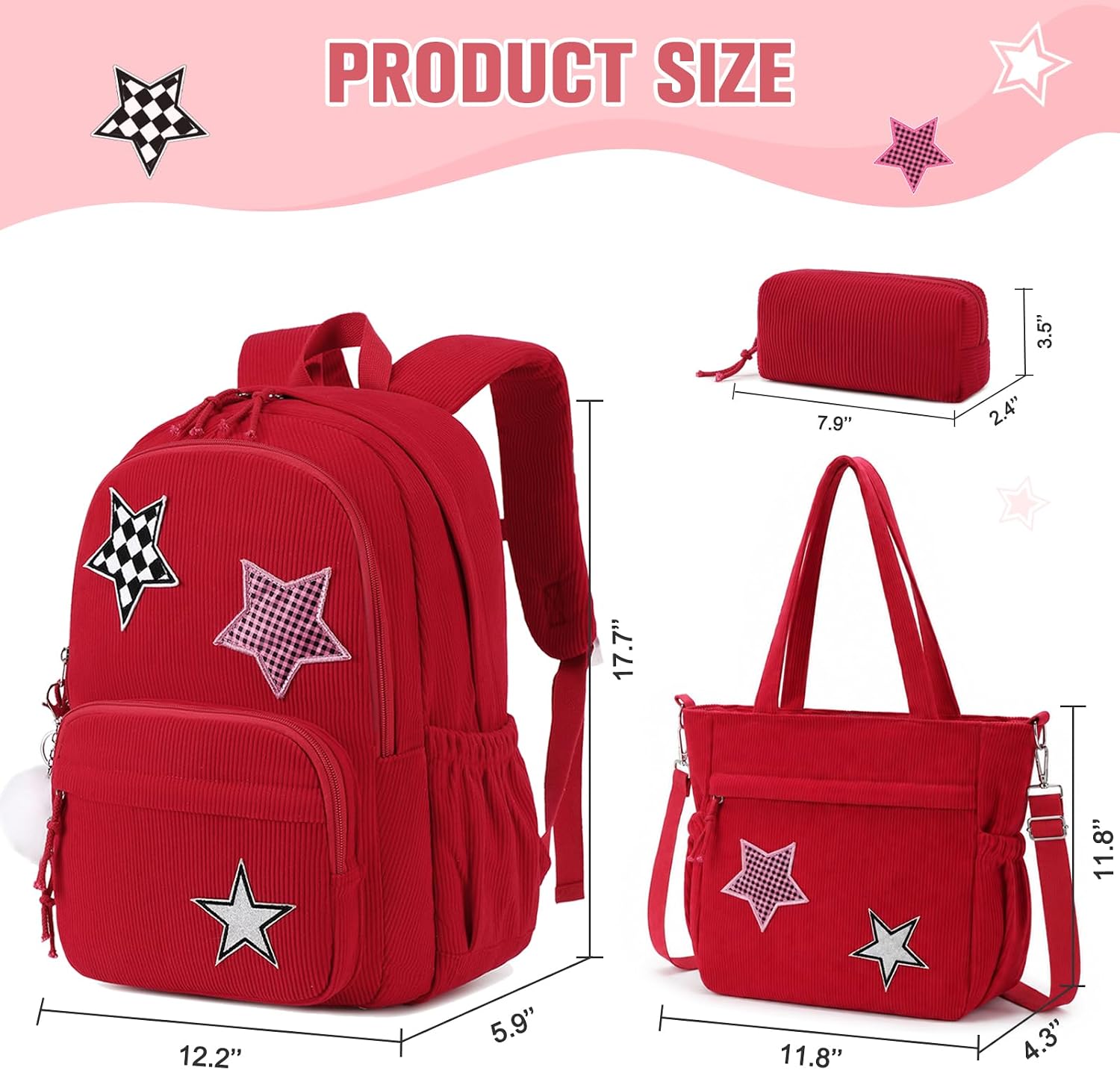 Corduroy Backpack Girls 3pcs Kids Schoolbag