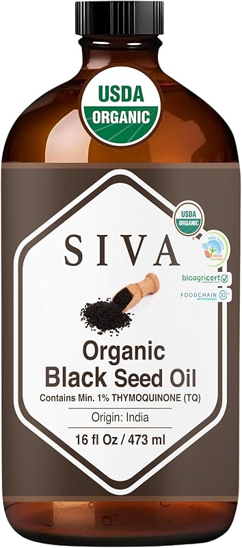 SIVA ORGANICS Óleo vegetal de semente preta Nigella sativa, 473 mL